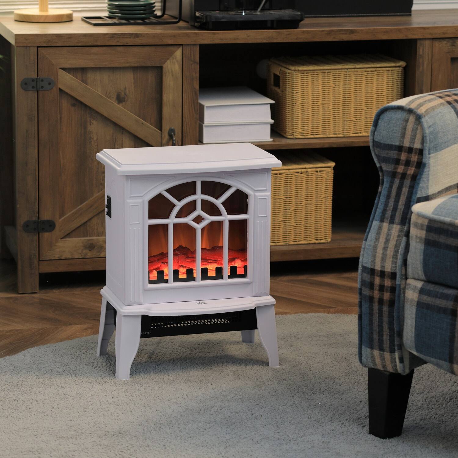 Lirago - White Electric Fireplace Stove Freestanding Electric Fireplace Heater with Realistic Flame 750W/1500W