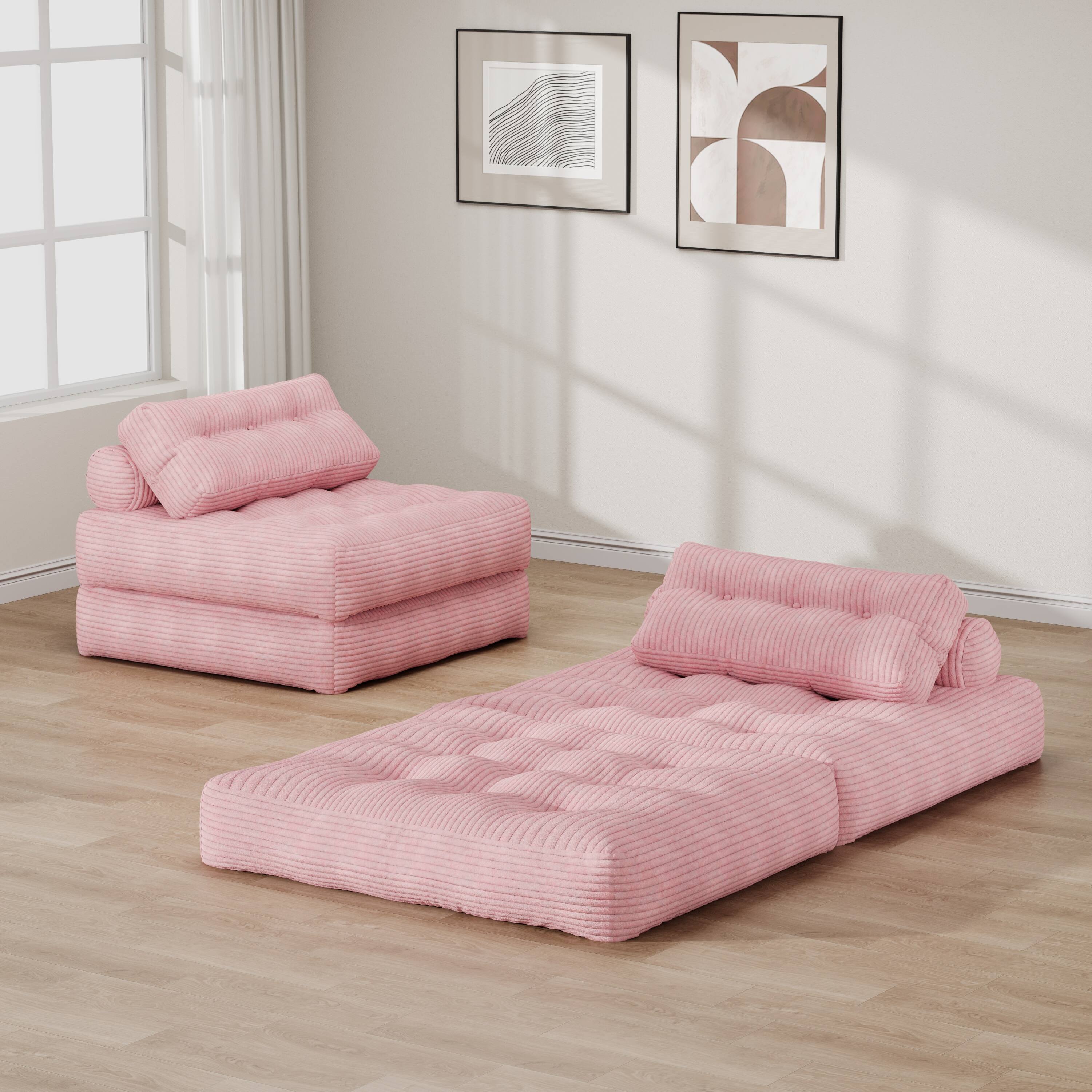 Back. COQOOL - Folding Sofa Bed, Convertible Sleeper Chair with Pillow Foldable Mattress with Back Support - pink.