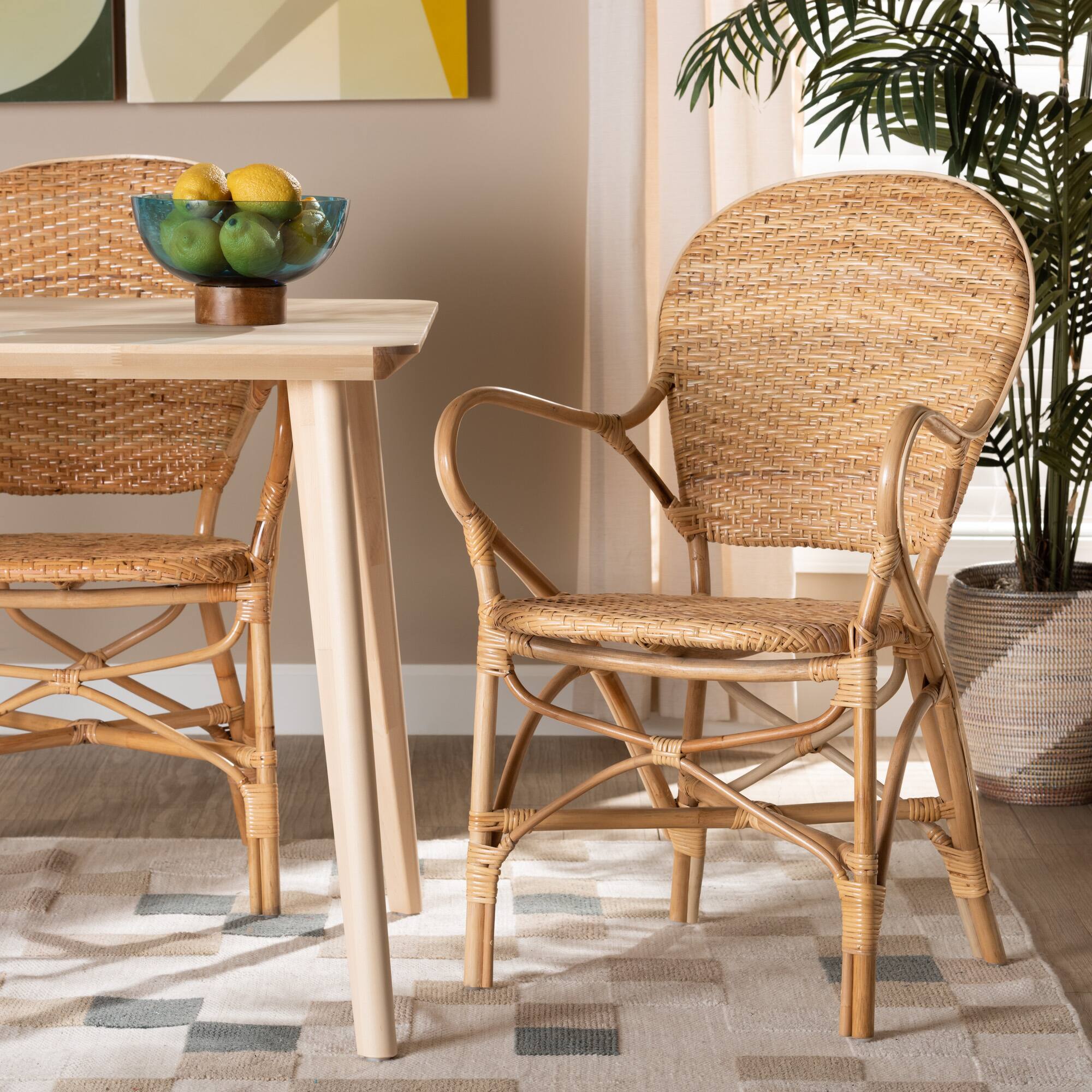 Alt View 4. bali & pari - Genna Modern Bohemian Finished Rattan Dining Chair - Natural Brown.