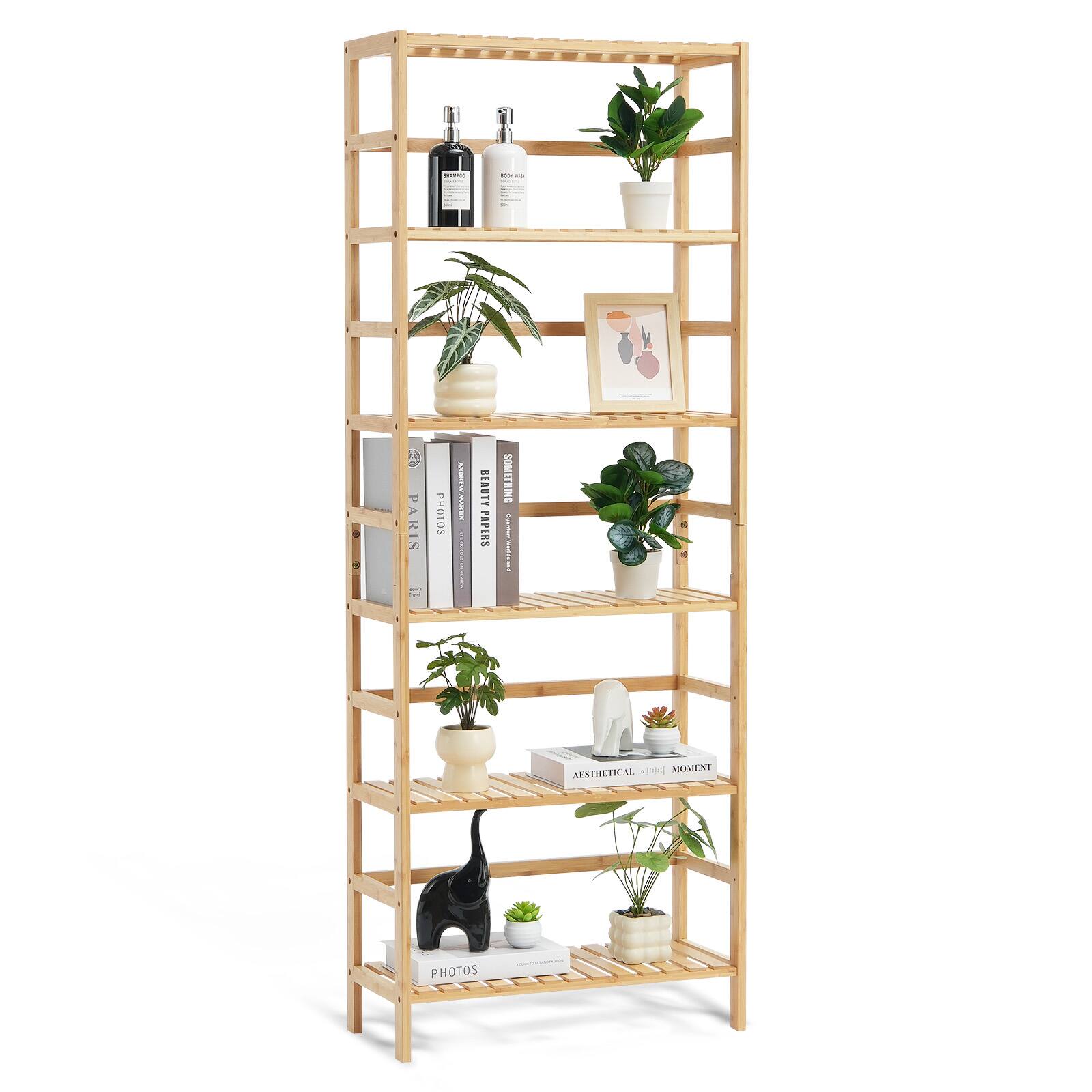 VEVOR - 6-Tier Bamboo Shelf, Open Wood Bookshelf, Display Storage Rack Organizer, Freestanding Flower Plant Stand - Transparent