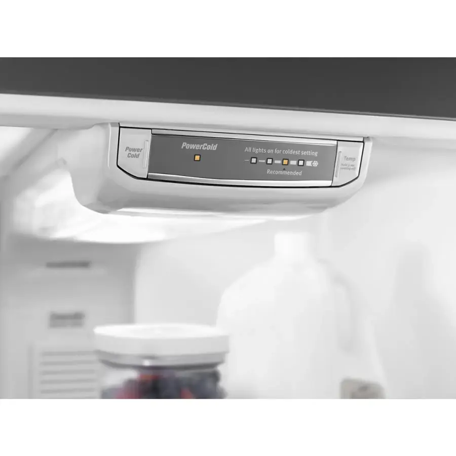 The text on the image reads: "Power Cold PowerCold All lights for coldest setting Recommended Temp: 4".