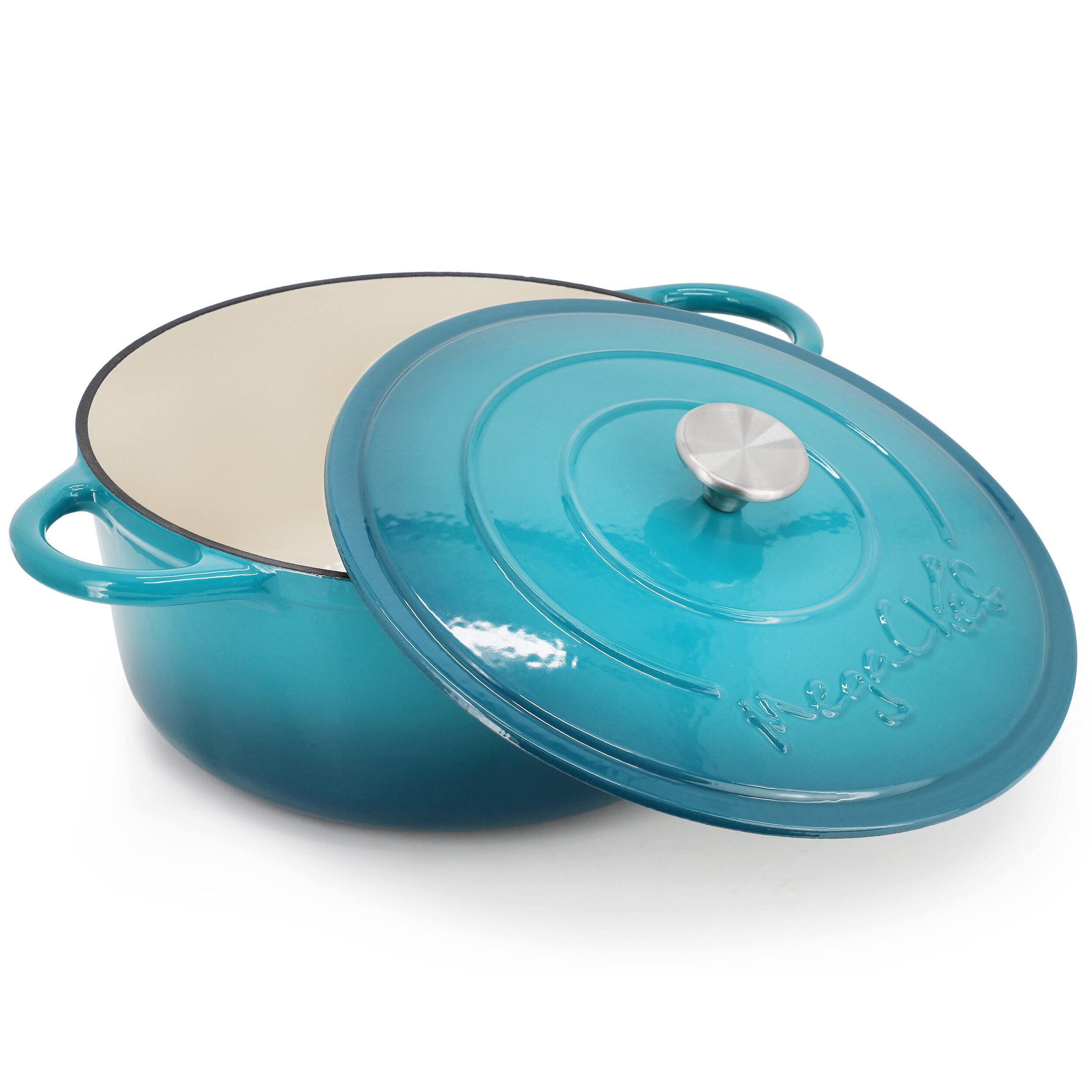 Alt View 2. MegaChef - MegaChef 6.35 Quart Round Enameled Cast Iron Dutch Oven with Self Basting Lid in Light Blue - Light Blue.