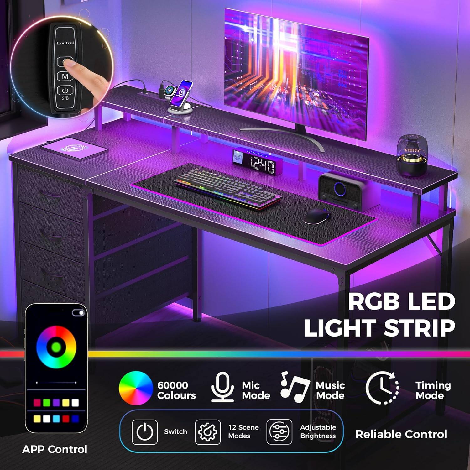 Contral M C SB RVSSO OHS 11124 RGB LED LIGHT STRIP 60000 Colours Mic Mode Music Mode Timing Mode APP Control Switch 12 Scene Modes Adjustable Brightness Reliable Control