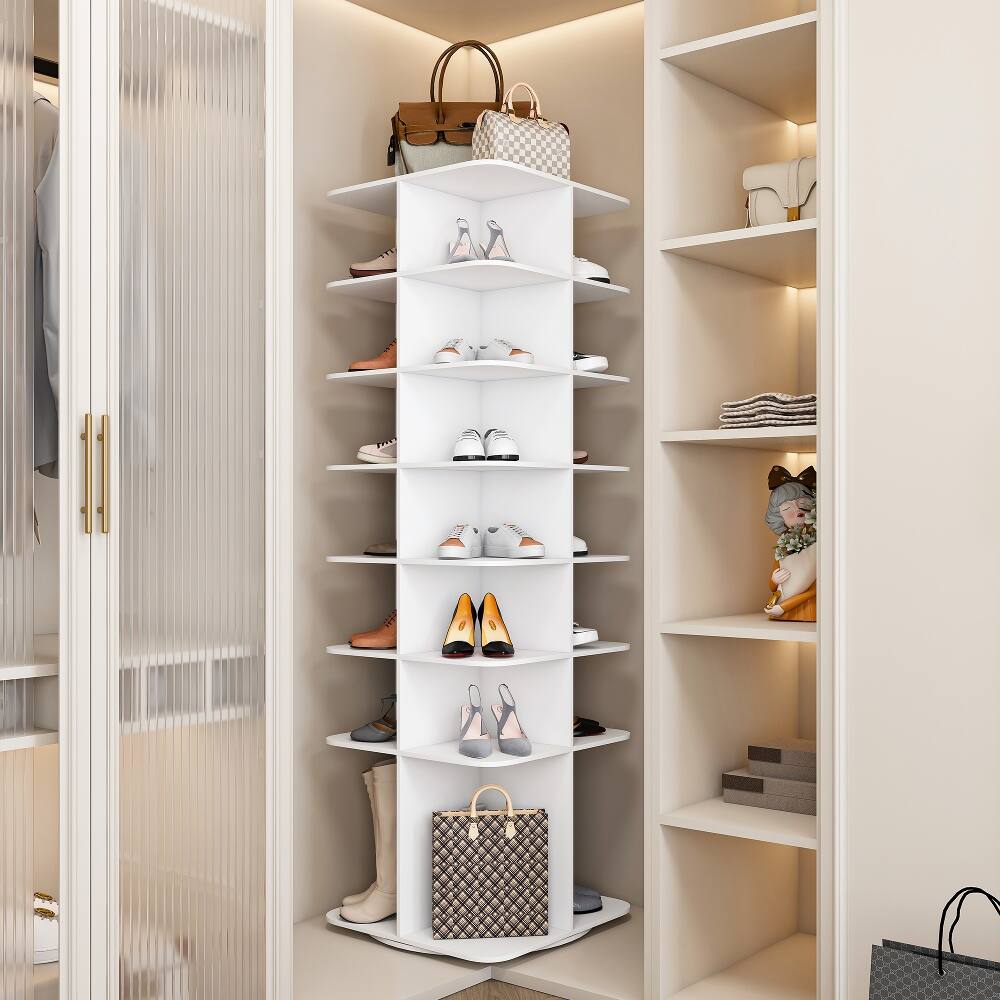 Alt View 6. Loheer - Loheer 7-tier rotating shoe rack Tower Fits 28 Pairs White - White.