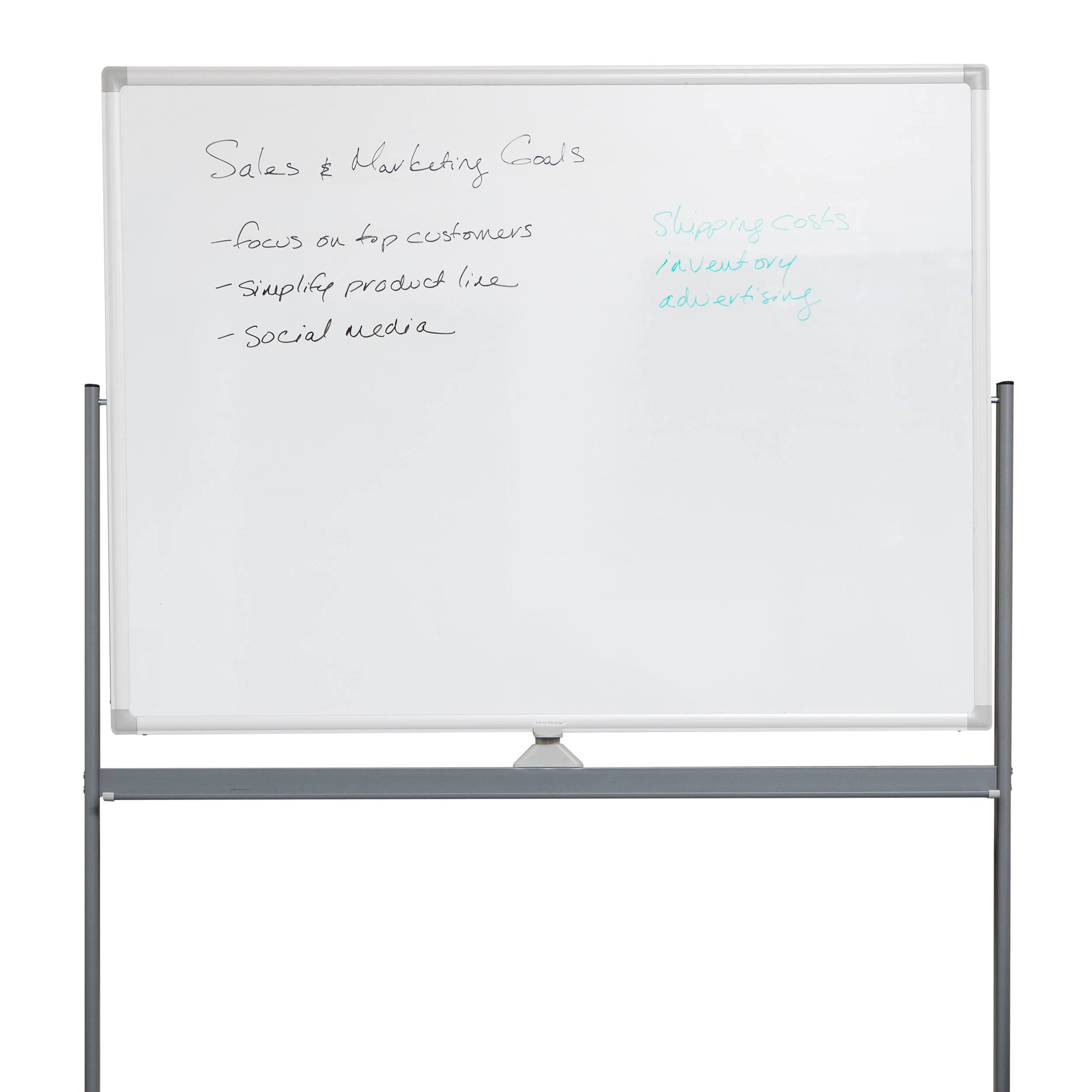 Alt View 13. Mind Reader - Rolling Double-Sided Dry Erase Magnetic Board, Board Size: 47 x 35.5, Overall Size 49.5"L x 21"W x 73.5"H - White.