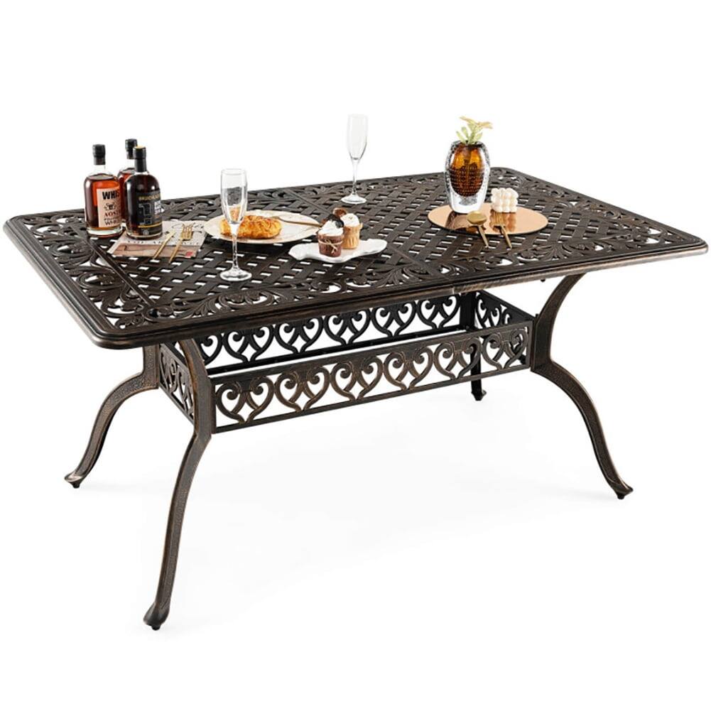Alt View 2. Kadyn - Modern Style 59 In Aluminum with Umbrella Hole Coffee Table - Bronze for Patio Use - Brown.