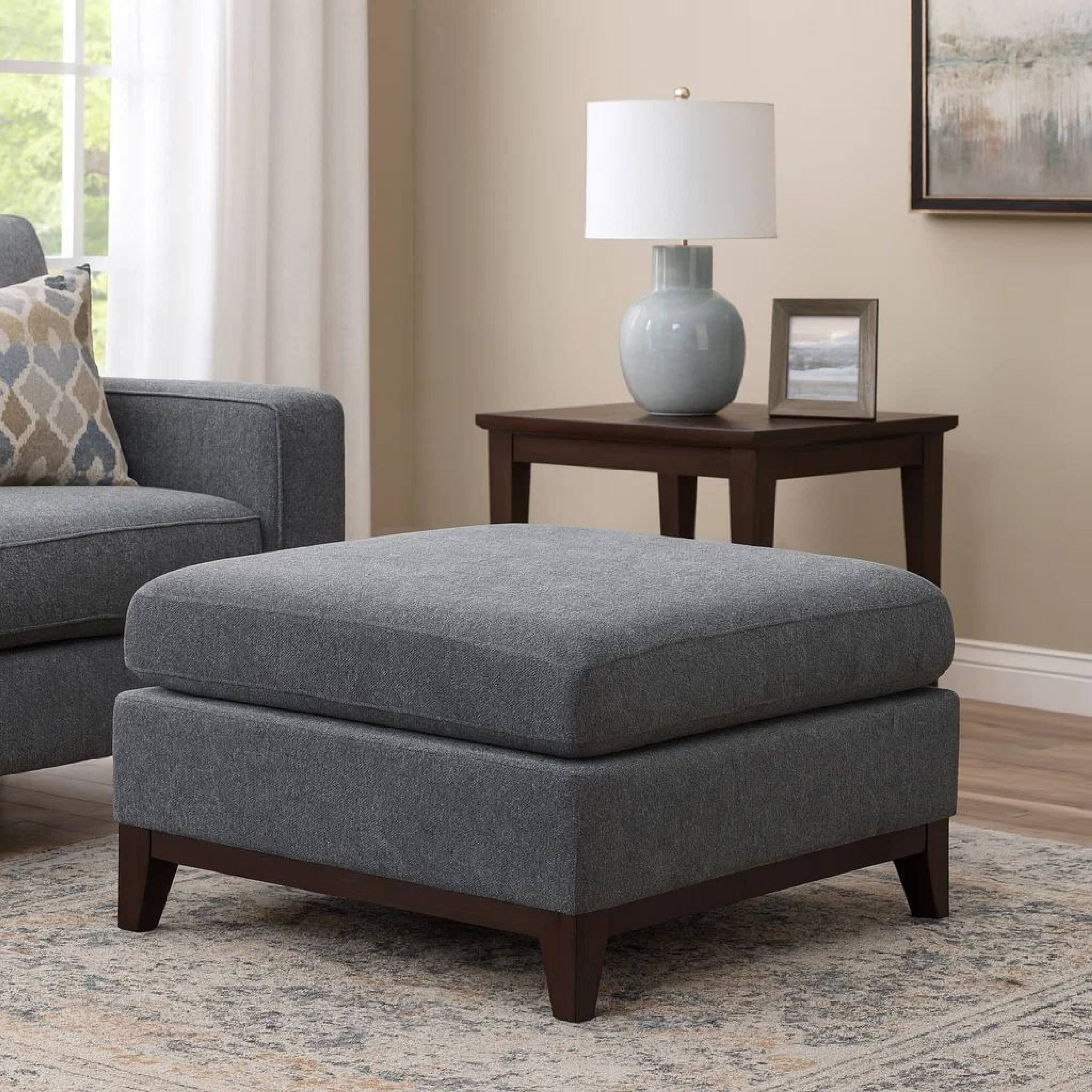 Alt View 7. Manhattan Lane - 37 Inch Modern Square Ottoman with Foam Seating, Gray Chenille Fabric - Ash Gray.