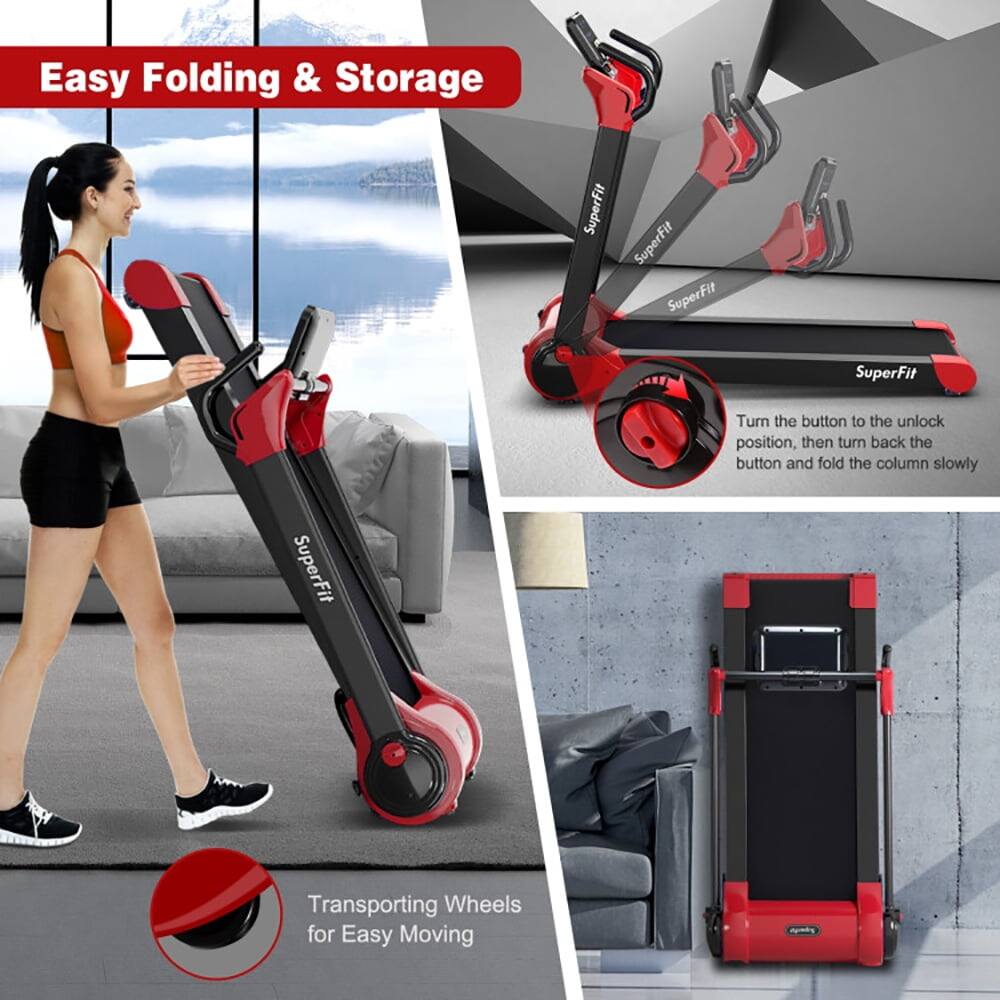 Easy Folding & Storage

SuperFit

Turn the button to the unlock position, then turn back the button and fold the column slowly

Transporting Wheels for Easy Moving