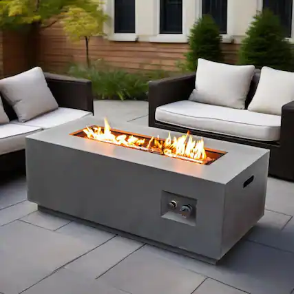 Front. Mondawe - 42" Propane Gas Fire Pit Table with Glass Wind Guard - Gray.