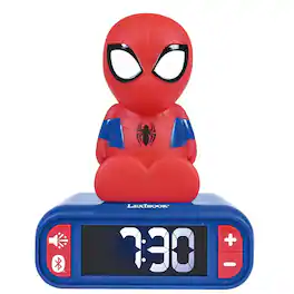 Lexibook - Digital alarm clock with 3D Spider-Man night light. Bluetooth speaker and sound effects - Red