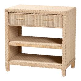 bali & pari - Lanica Japandi Sun Bleached Rattan 2-Drawer Console Table - Pale Brown