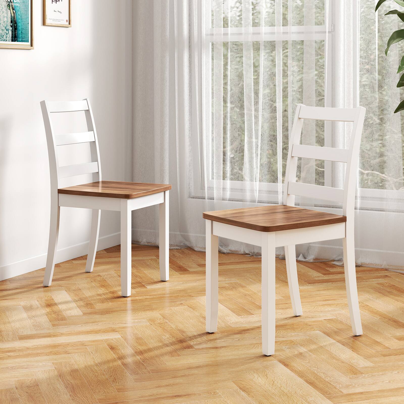 Alt View 5. Gymax - Gymax Set of 4 Dining Chairs Ladder Back Armless Side Chair w/ Solid Rubber Wood Legs Brown - Brown.
