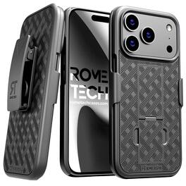 RomeTech - Apple iPhone 17 Pro Belt Clip Holster Phone Case - 3-Pack Glass Screen Protector - Black