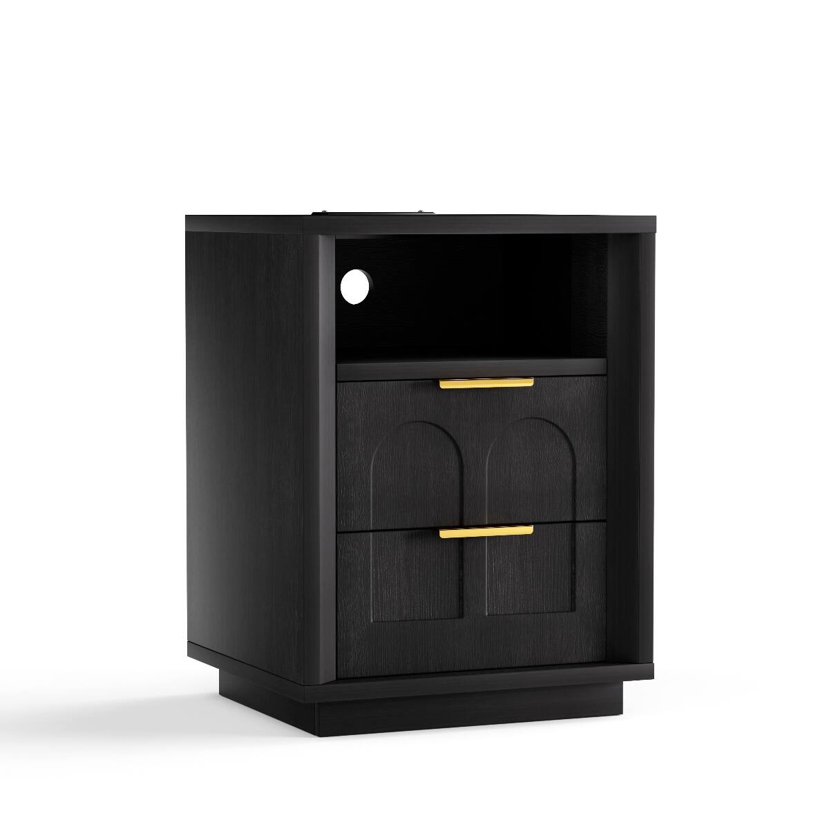 Alt View 6. Loheer - Loheer 2 Piece Black Nightstand Set with Type-C Charging Station and Two Drawers - Black.