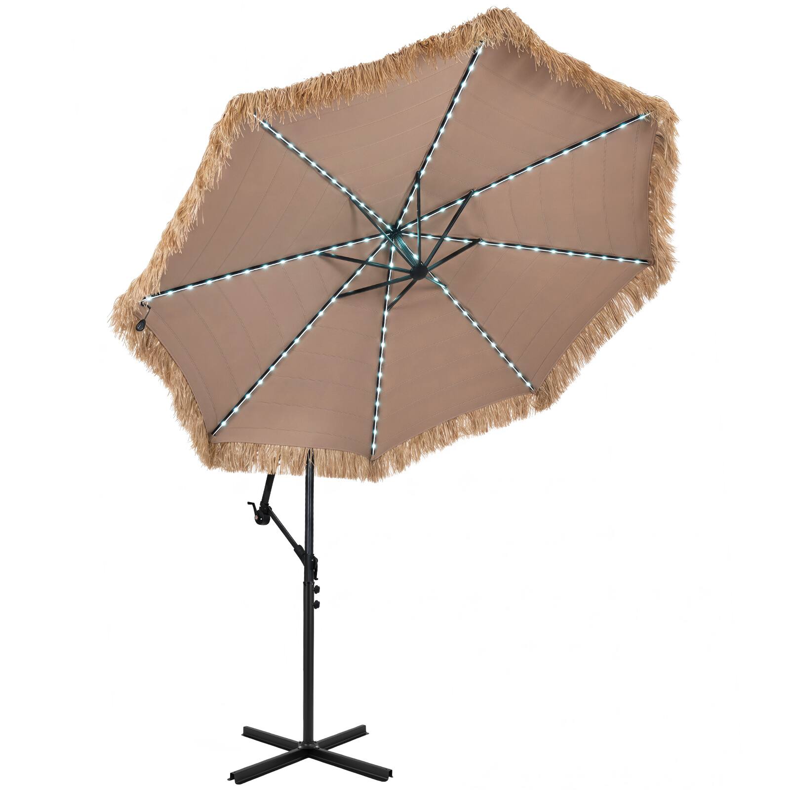 Alt View 9. Gymax - Gymax 10' Solar Thatched Cantilever Umbrella Patio Offset Hanging Umbrella w/ 8 Ribs - Yellow.