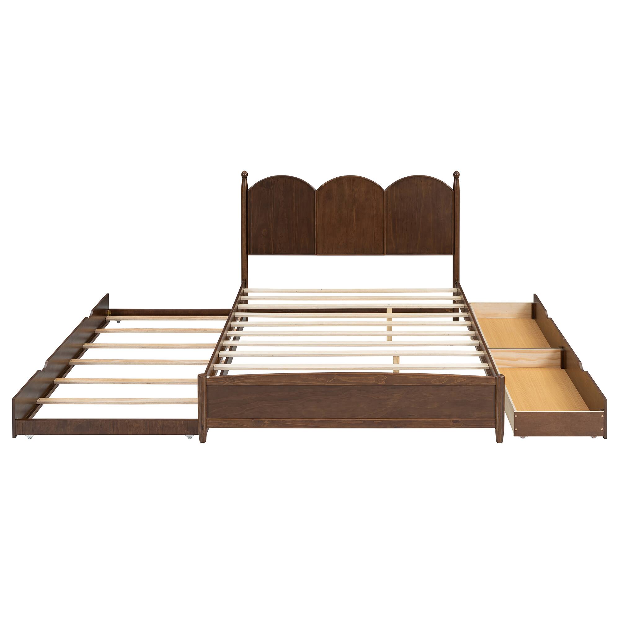 Left. Whisen - Queen Size Platform Bed with Twin XL Trundle and Two Storage Drawers - Walnut.