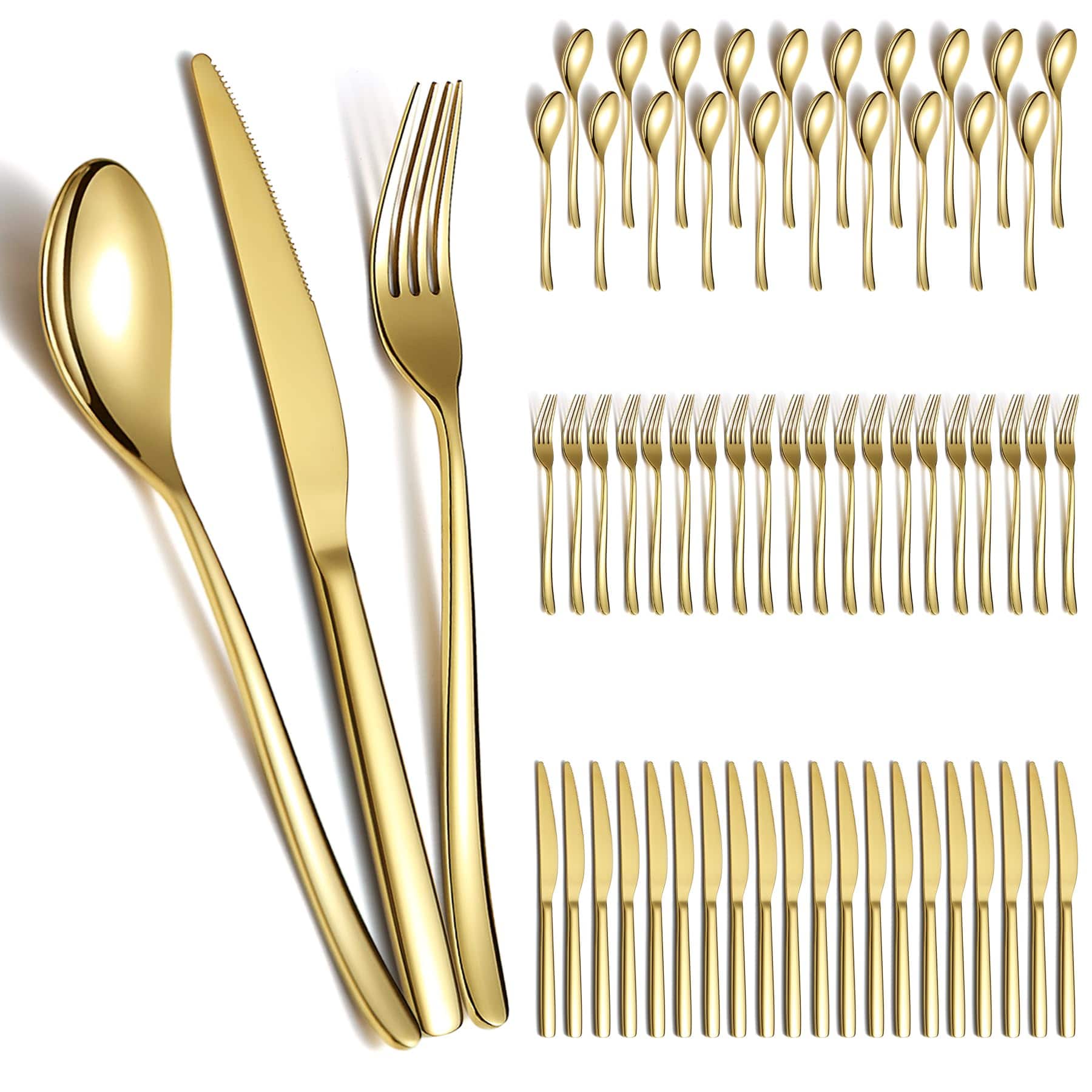 Dazzed Corner - Gold Wedding Silverware Set 60pcs Service for 20, Titanium Plating Stainless Steel - NY22XH7