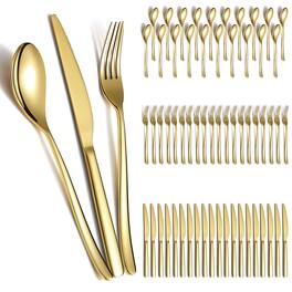 Dazzed Corner - Gold Wedding Silverware Set 60pcs Service for 20, Titanium Plating Stainless Steel - NY22XH7