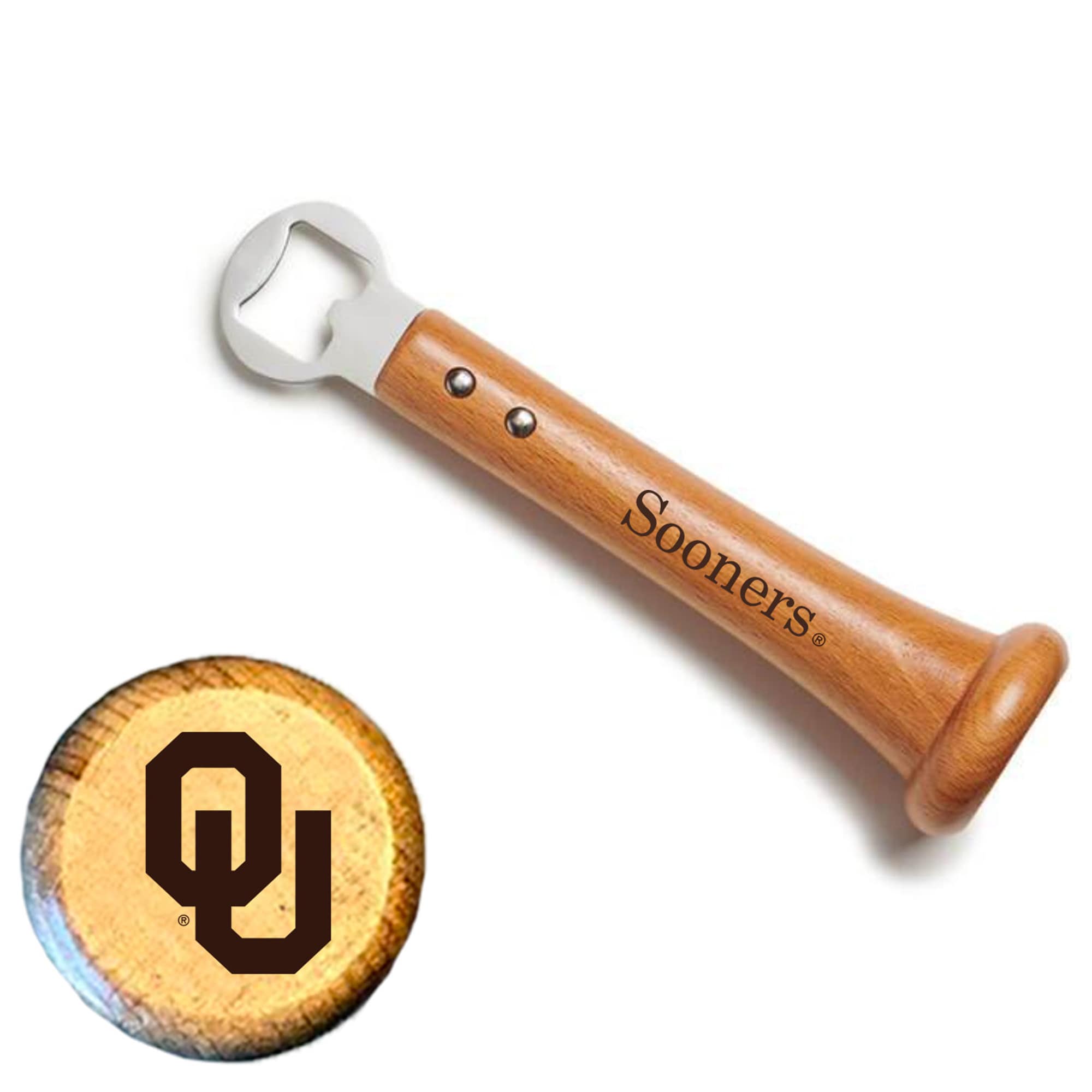 Front. Baseball BBQ - Oklahoma Sooners Pickoff Bottle Opener - Multicolor.