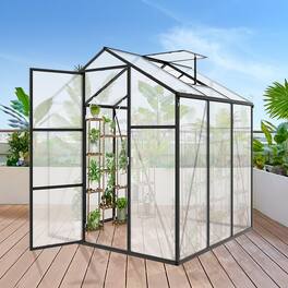 Mondawe - 6x6FT Polycarbonate Garden Greenhouse with Sturdy Aluminum Frame, Adjustable Vents, Lockable Door - Black