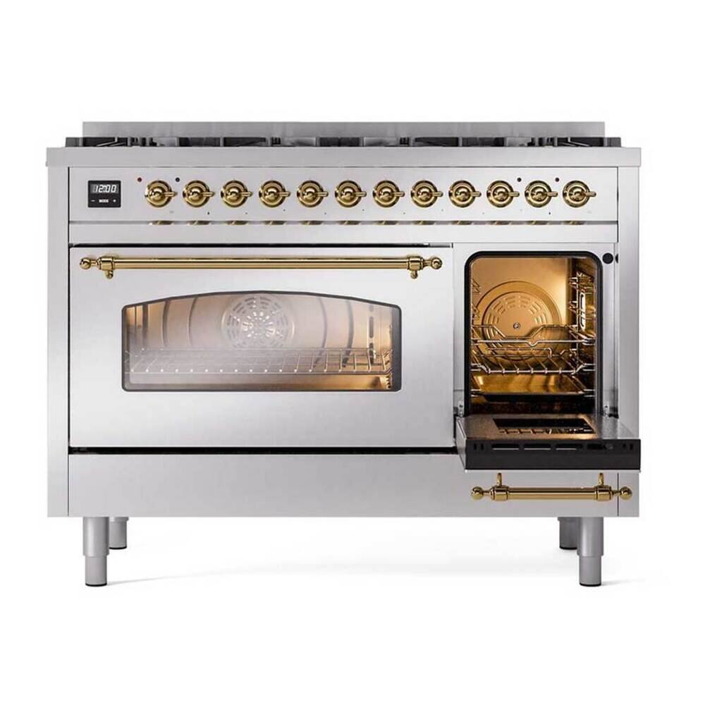 Alt View 5. ILVE - ILVE Nostalgie II 48 inch Dual Fuel Range with 8 Black Brass Sealed Burners (Limited Edition) (Stainless Steel, Brass) - Stainless Steel.