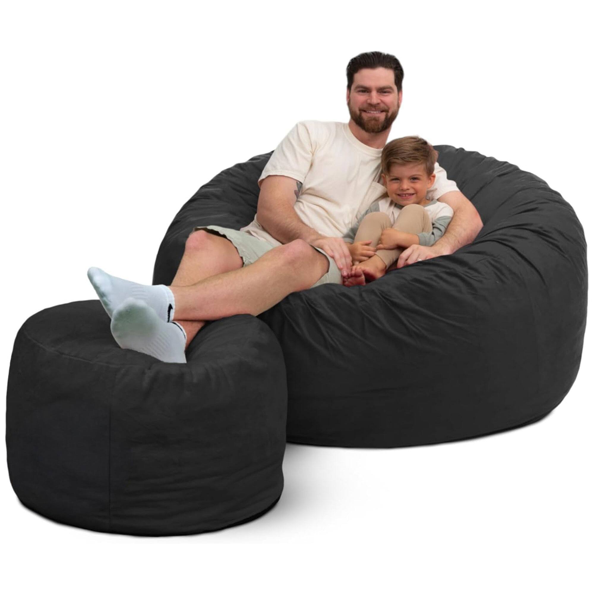 Front. Ultimate Sack - Ultimate Sack 5ft Bean Bag Chair and Footstool, Oversized Lounger, Grey Suede - Grey.