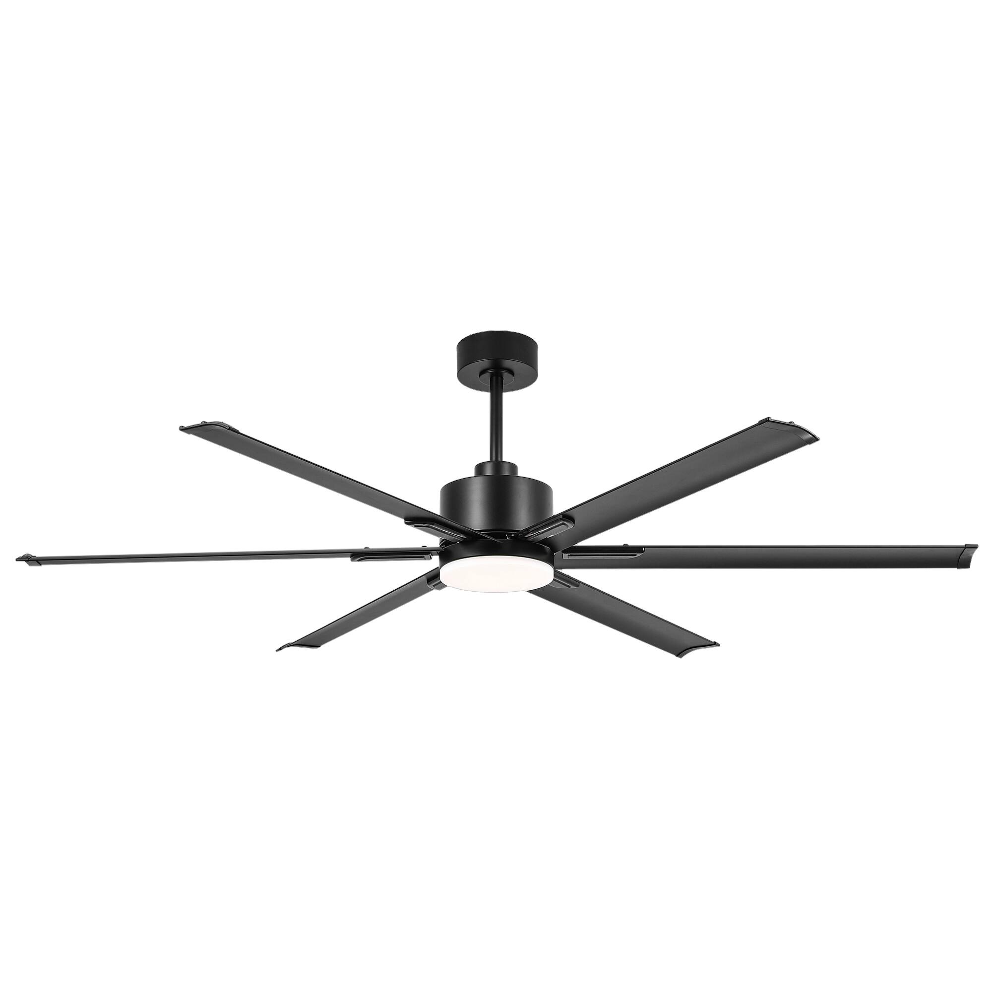 Alt View 6. Breezary - 72-Inch Ceiling Fan with LED Light, DC Motor, 6 Aluminum Blades, Remote Control, 6 Speeds, Downrod Mount - Matte Black.