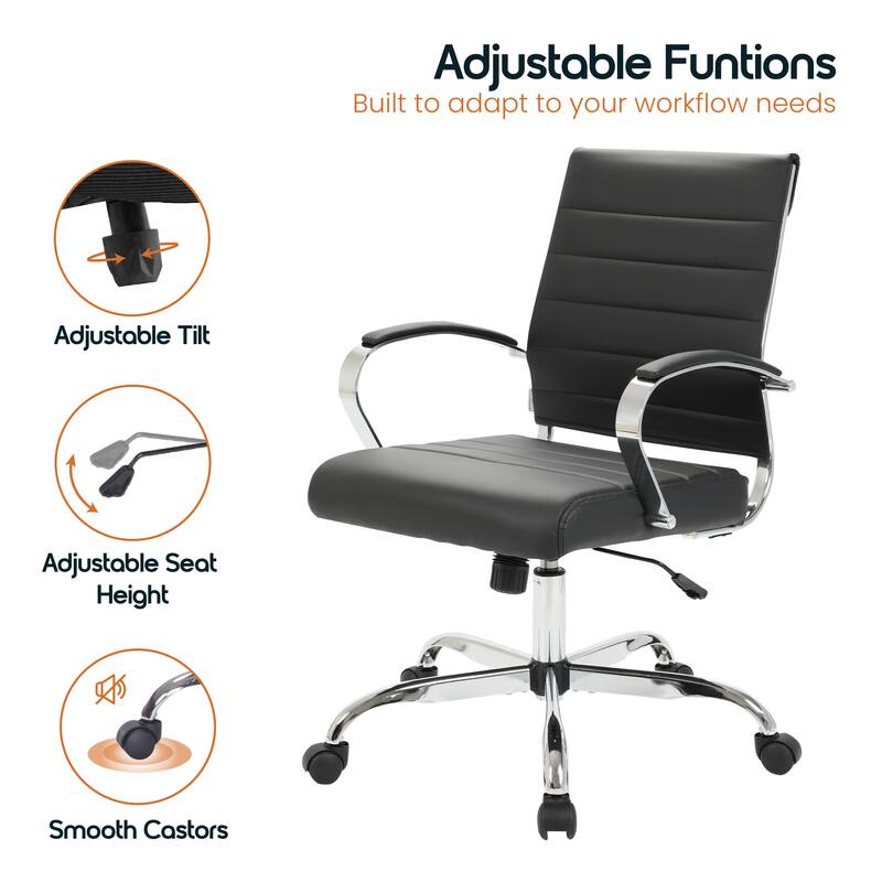 Adjustable Functions  
Built to adapt to your workflow needs  

- Adjustable Tilt  
- Adjustable Seat Height  
- Smooth Castors