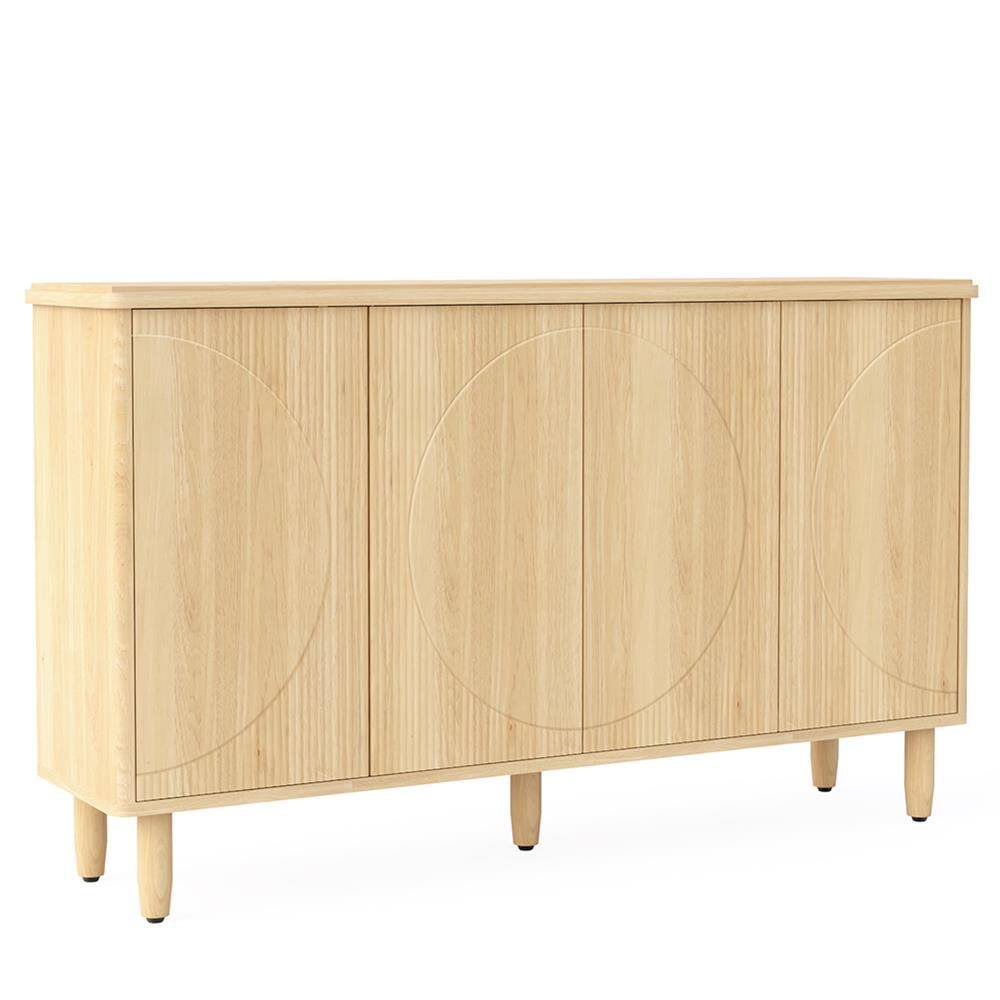 Front. Kadyn - Kadyn Sideboard Buffet Cabinet,Kitchen Storage Cabinet 59.4", White Credenza Storage Cabinet with Doors,Beige - Beige.