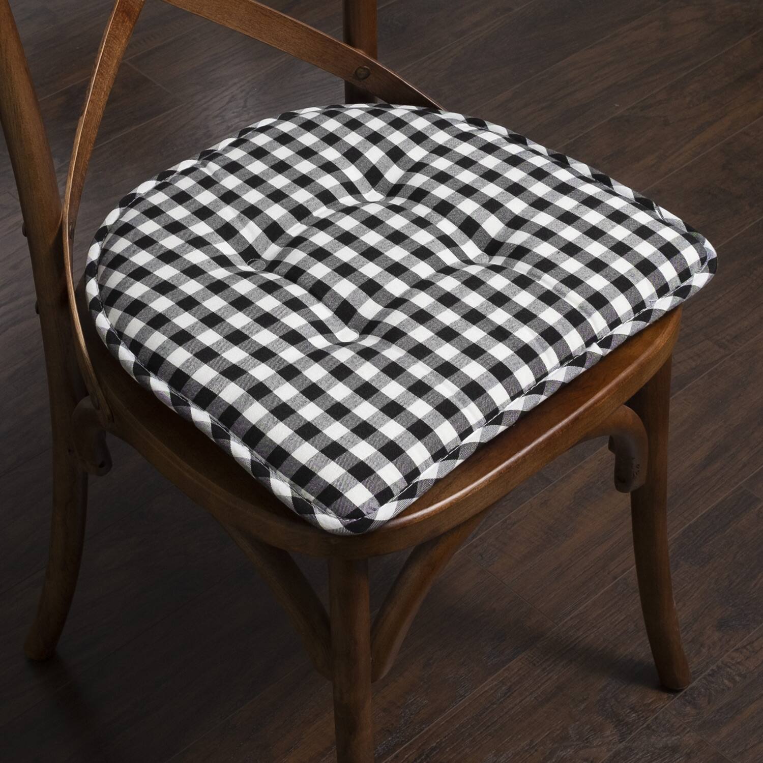 Left. Sweet Home Collection - Checkered Buffalo Check U Shaped Memory Foam 17" x 16" Chair Cushions, 4-Pack - Black/White.