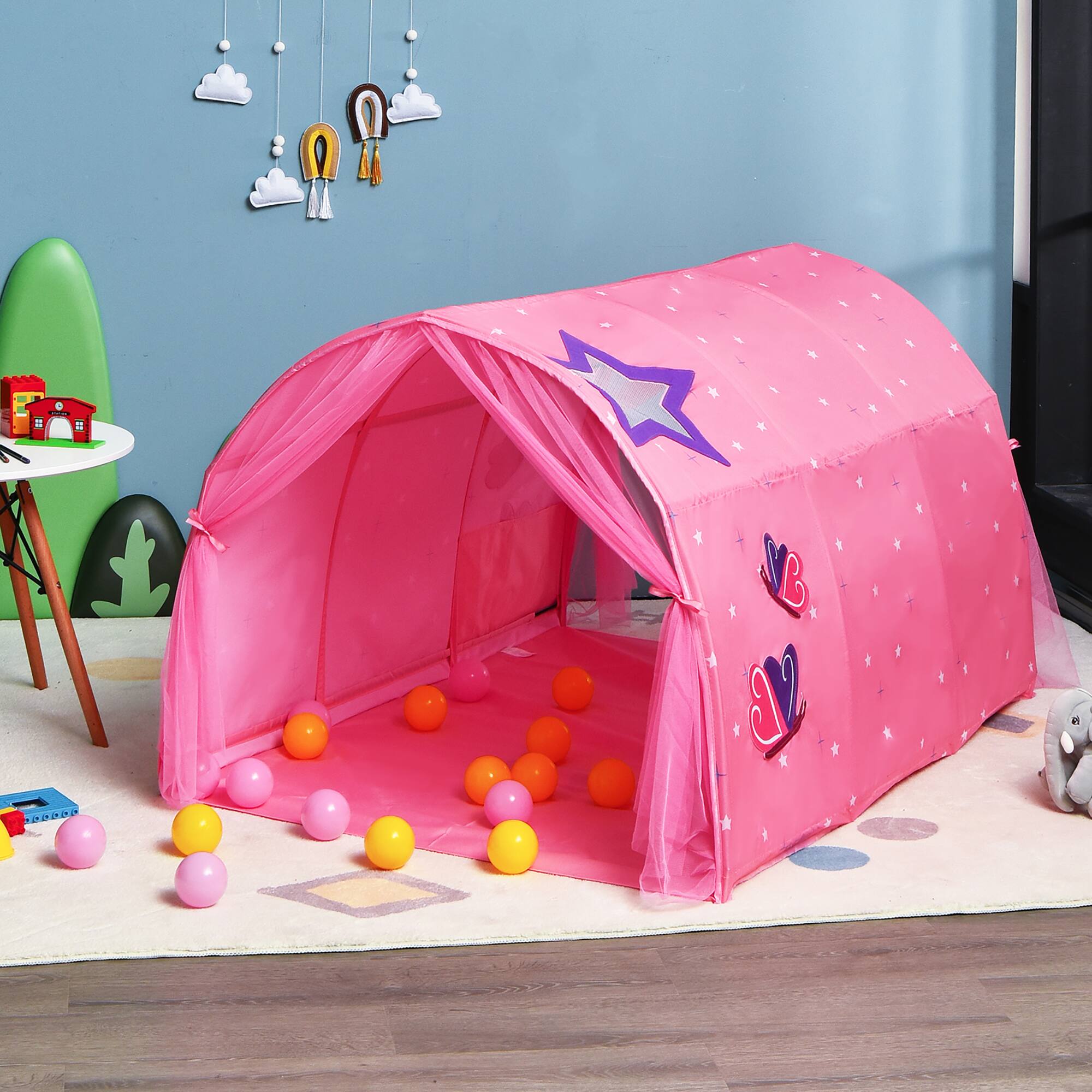 Alt View 10. Costway - Costway Kids Bed Tent Play Tent Portable Playhouse Twin Sleeping w/Carry Bag - Pink.