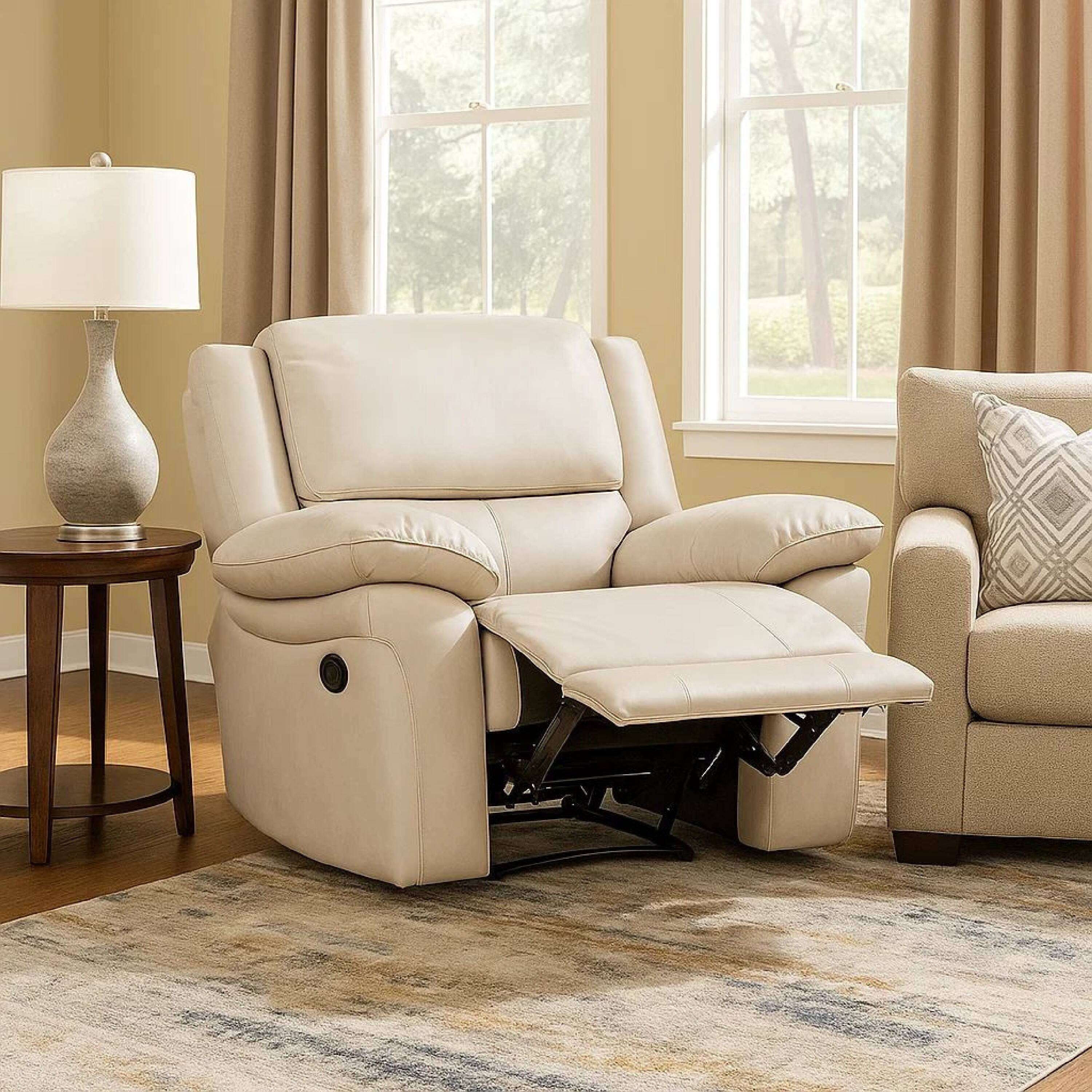 Alt View 5. Manhattan Lane - Larus Manual Recliner Chair, Pillow Top Arms, Off White Leather Match - Off White, Black.