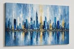 Front. FC Design - Large Canvas 24x36" Blue Cityscape Urban Skyline Reflection Art Painting Home Wall Décor - MultiColor.