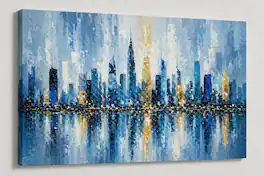 FC Design - Large Canvas 24x36" Blue Cityscape Urban Skyline Reflection Art Painting Home Wall Décor - MultiColor