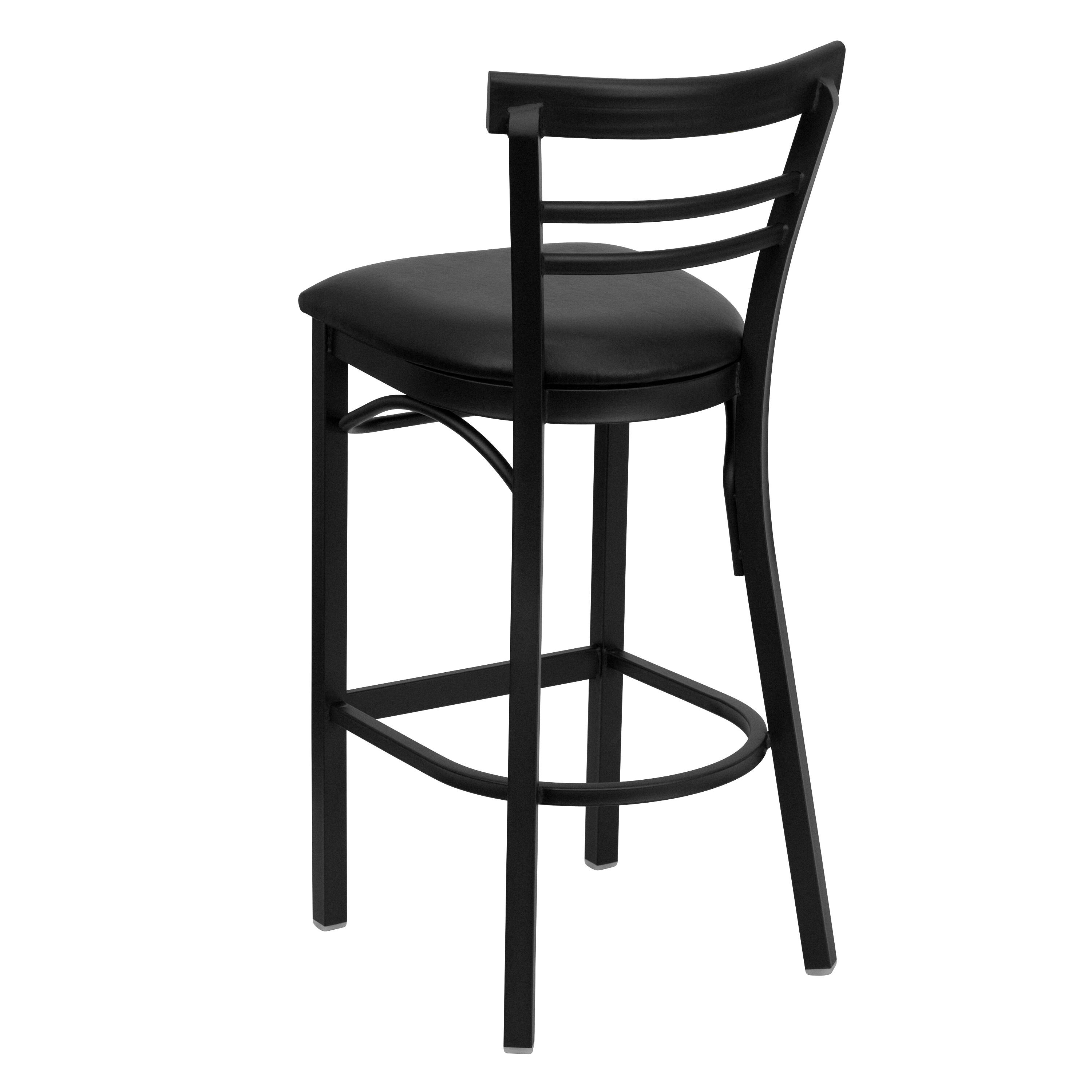 Alt View 5. Emma + Oliver - Two-Slat Ladder Back Metal Restaurant Dining Barstool - Black Vinyl Seat/Black Metal Frame.