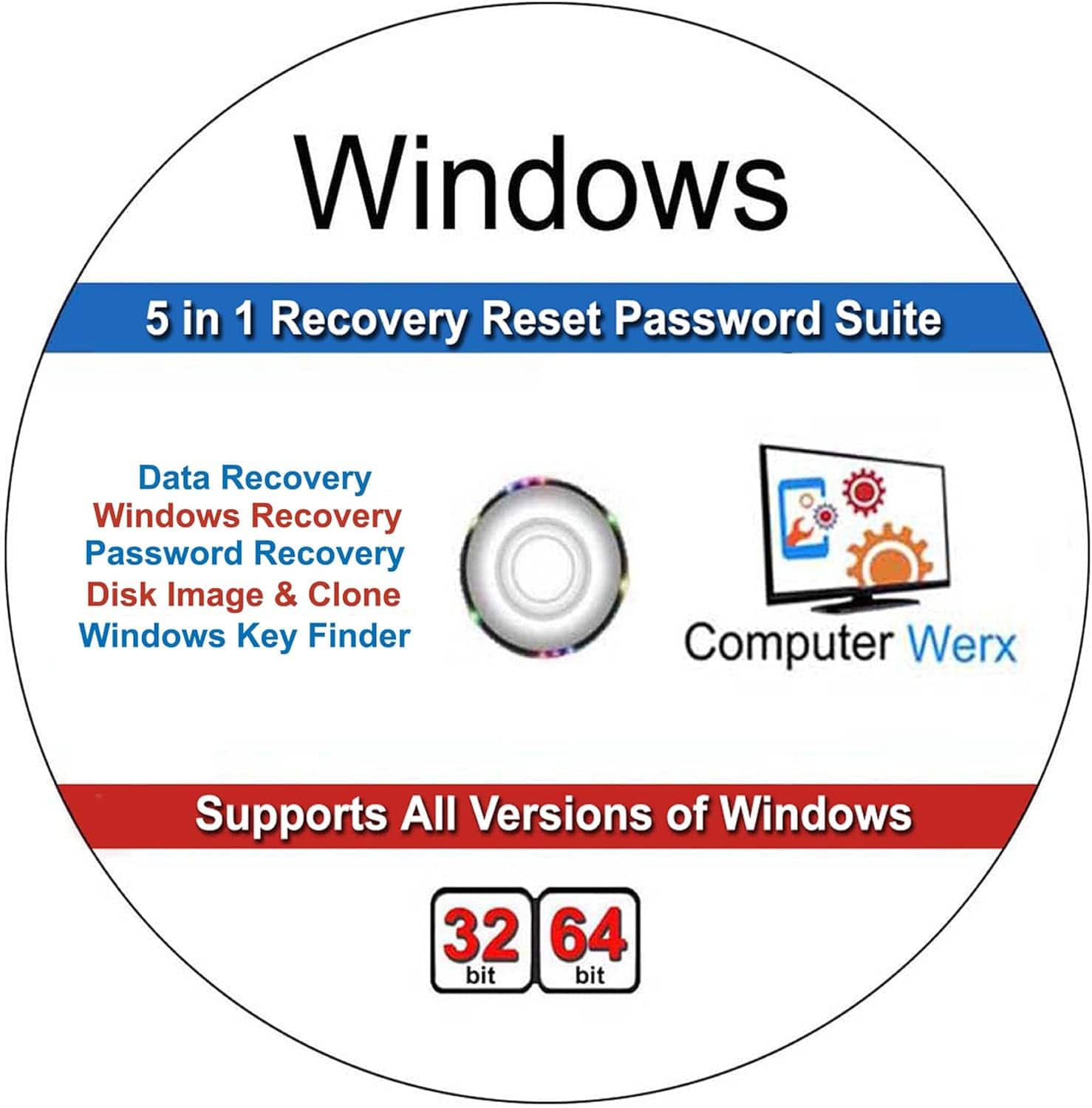 Computer Werx - 5 in 1 Bootable Password Reset Recovery CD Suite - Windows