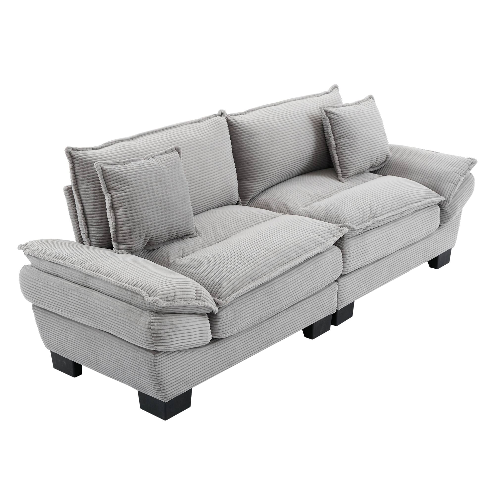 Back. GOODSILO - Plush Corduroy Convertible Sofa Bed | Deep-Seating Sleeper with Accent Pillows for Home & Office - Light Grey.