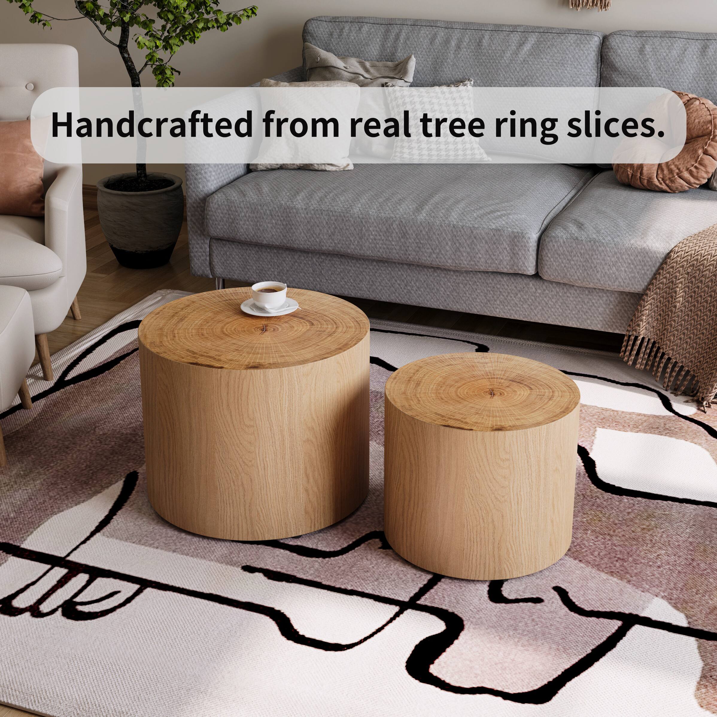 Handcrafted from real tree ring slices.
