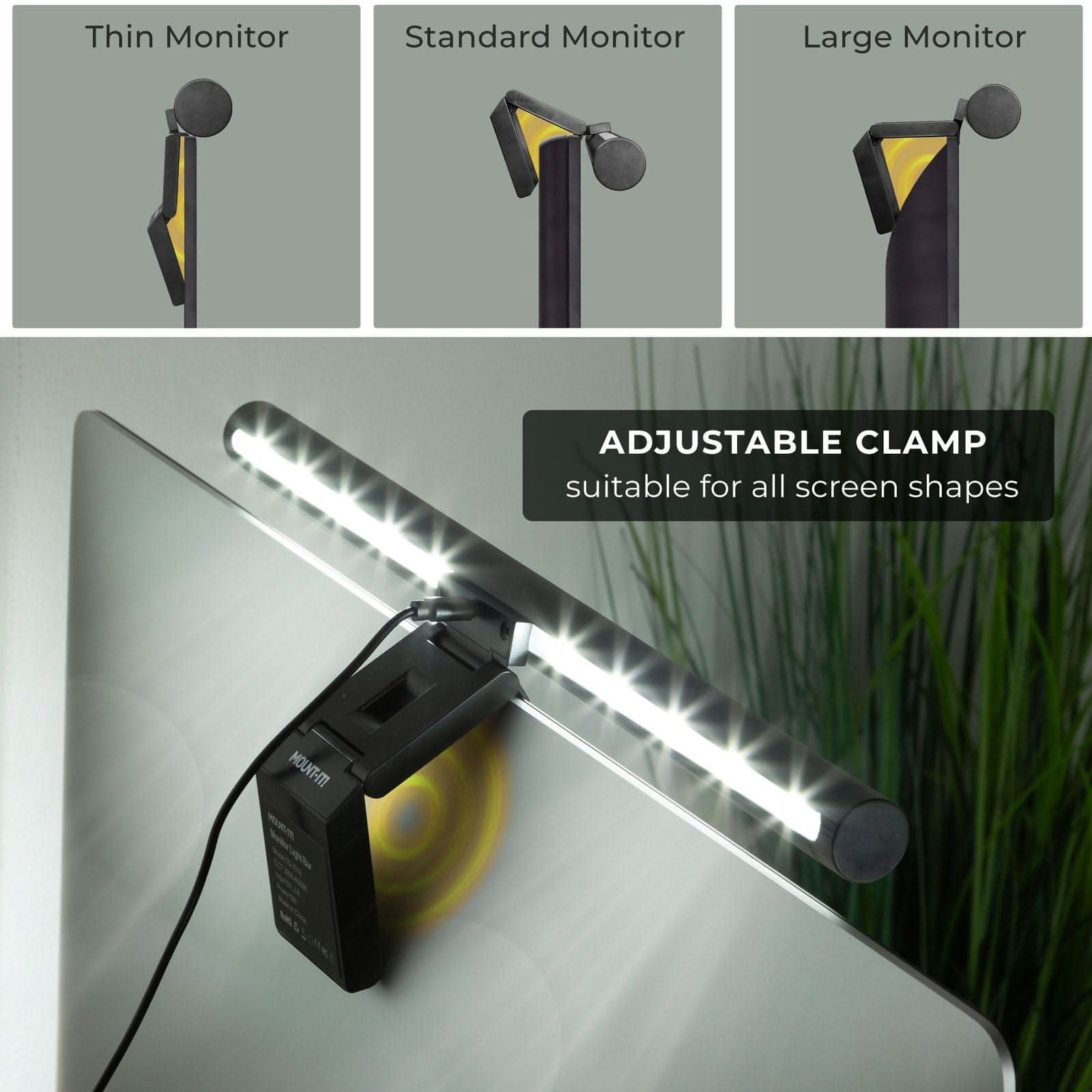 Thin Monitor  
Standard Monitor  
Large Monitor  

ADJUSTABLE CLAMP  
suitable for all screen shapes