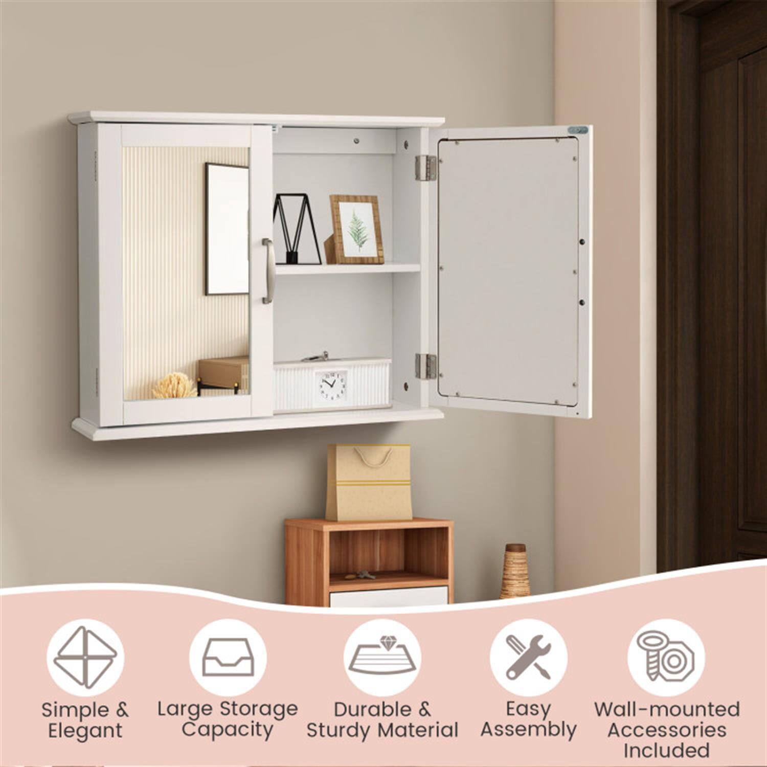 - Simple & Elegant
- Large Storage Capacity
- Durable & Sturdy Material
- Easy Assembly
- Wall-mounted Accessories Included