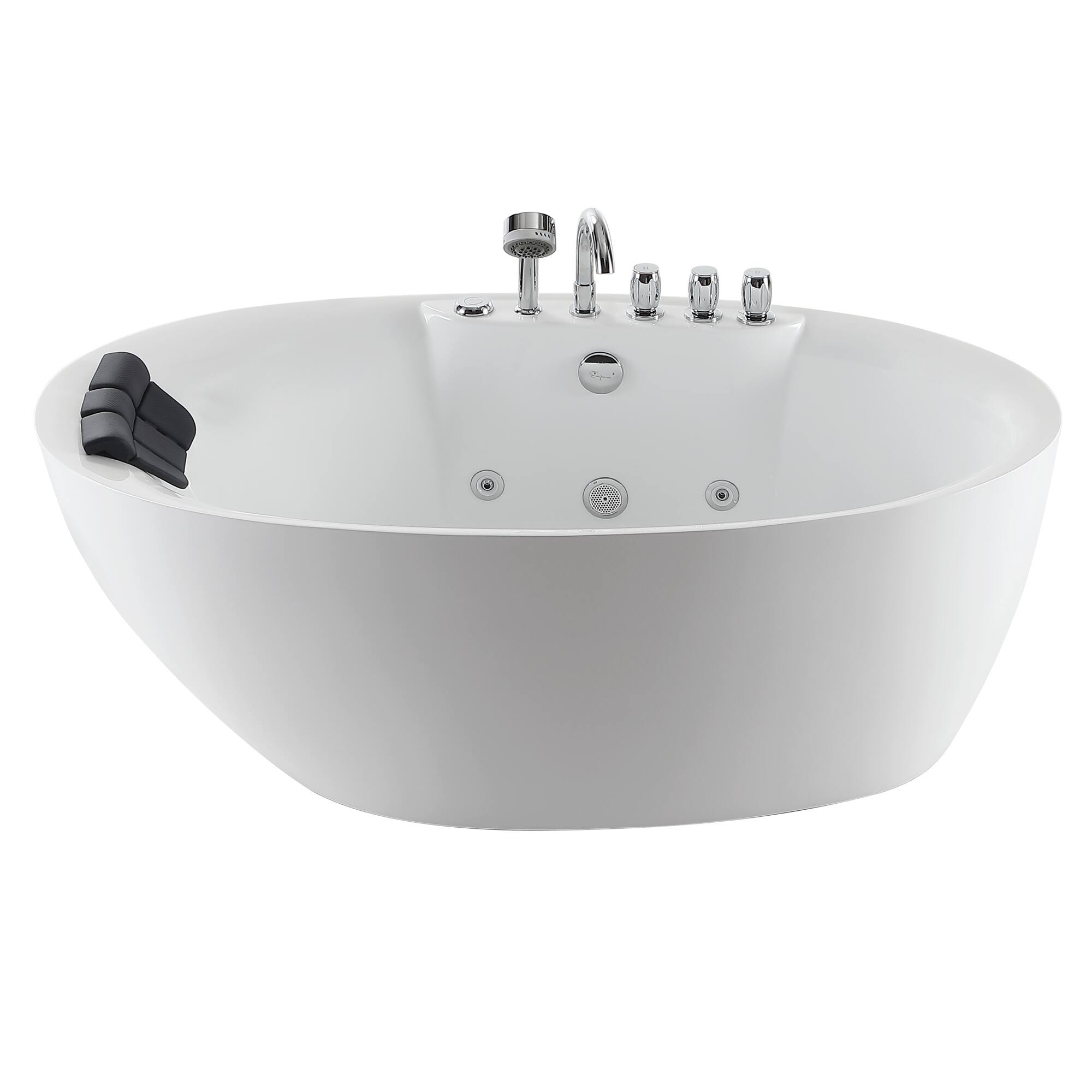Back. Empava - 71 in. x 33.8 in. Center Drain Freestanding Whirlpool Bathtub Hydrotherapy Jetted Soaking Bath Tub - Tub filler in White - White.