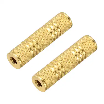 Front. Unique Bargains - 2pcs TRS3.5mm F to F Adapter Stereo Zinc Alloy Gold Plating for Audio Headphone/MP3/MP4/PC/Car Signal Conversion - Gold.