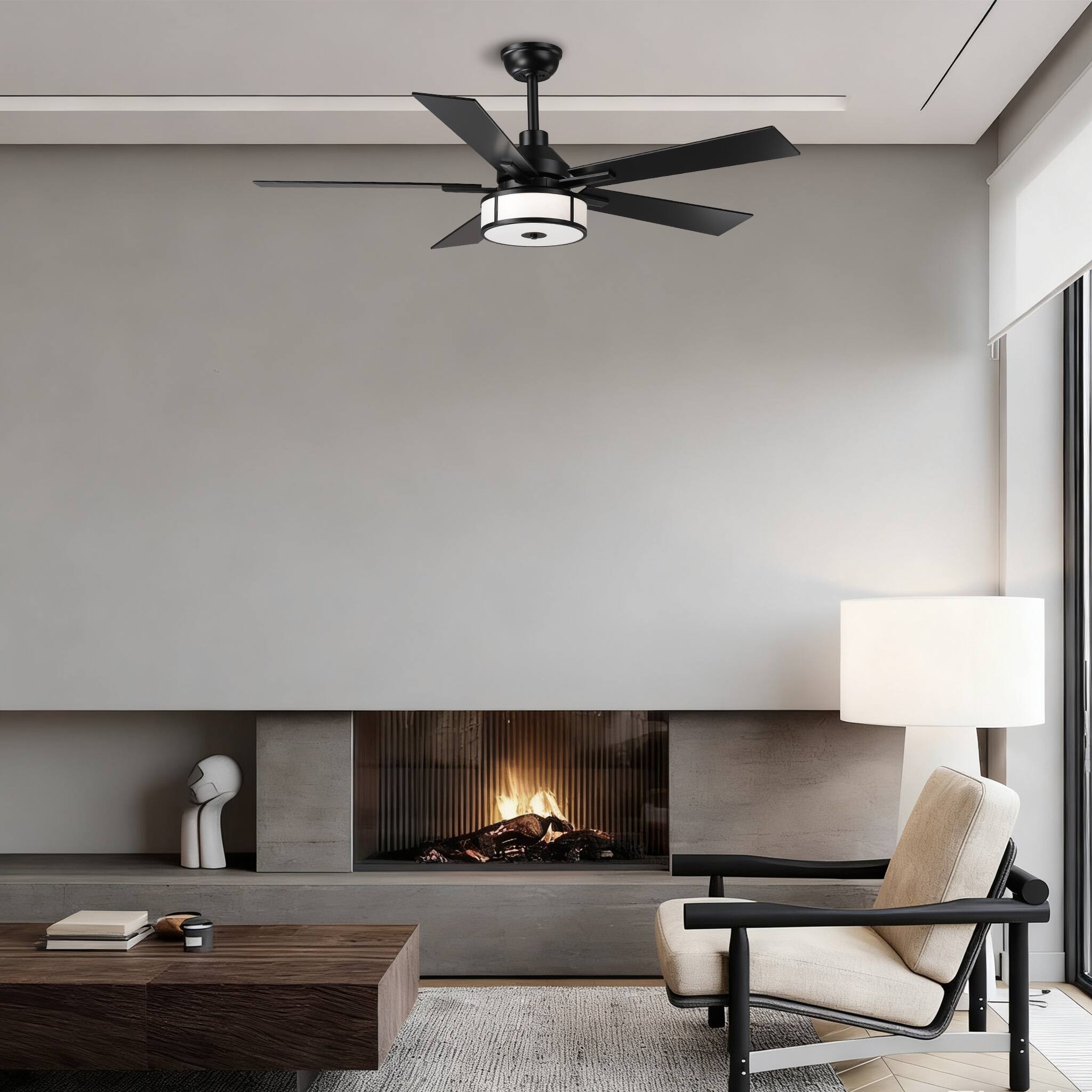Back. Parrot Uncle - 52" Black Modern LED Ceiling Fan with Light and Remote - Black.