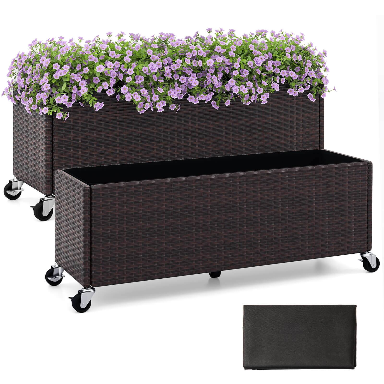 Costway - 2 PCS Raised Garden Bed All-Weather PE Rattan Wicker Patio Planter Box with Wheels - Brown price history on PriceWatchPro