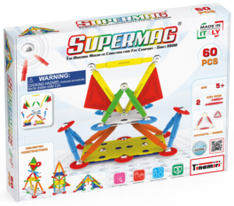 Tinamiri - SUPERMAG - Multicolor 60 | Magnetic Construction Toy - 60 piece set | European-made|STEM|Magnetic Building Sets - White