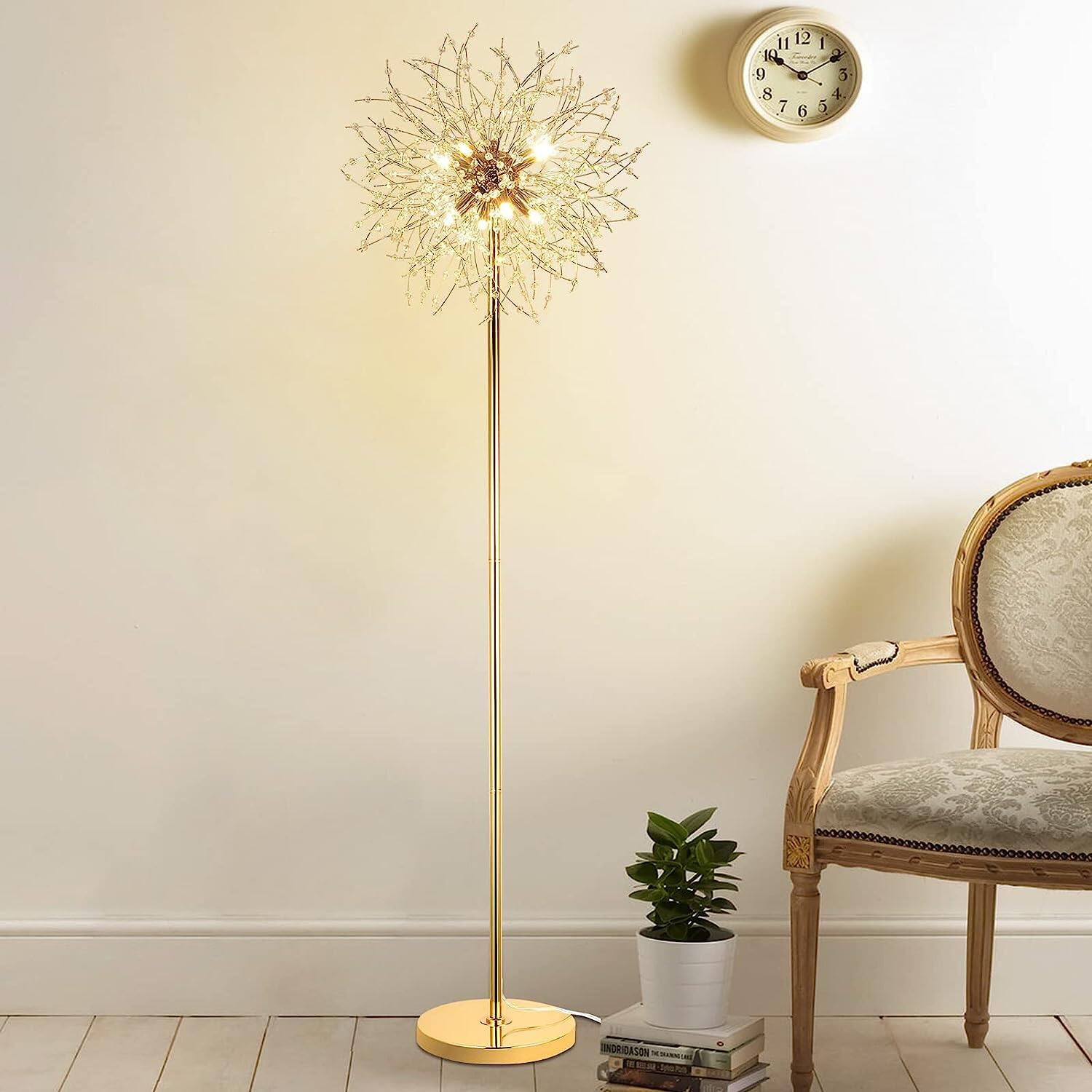 Alt View 2. Z-Edge - 69" Crystal Floor Lamp, Modern Standing Lamp with K9 Crystal, LED Floor Lamp, Metal Tall Pole Lamp for Living Room - Gold.
