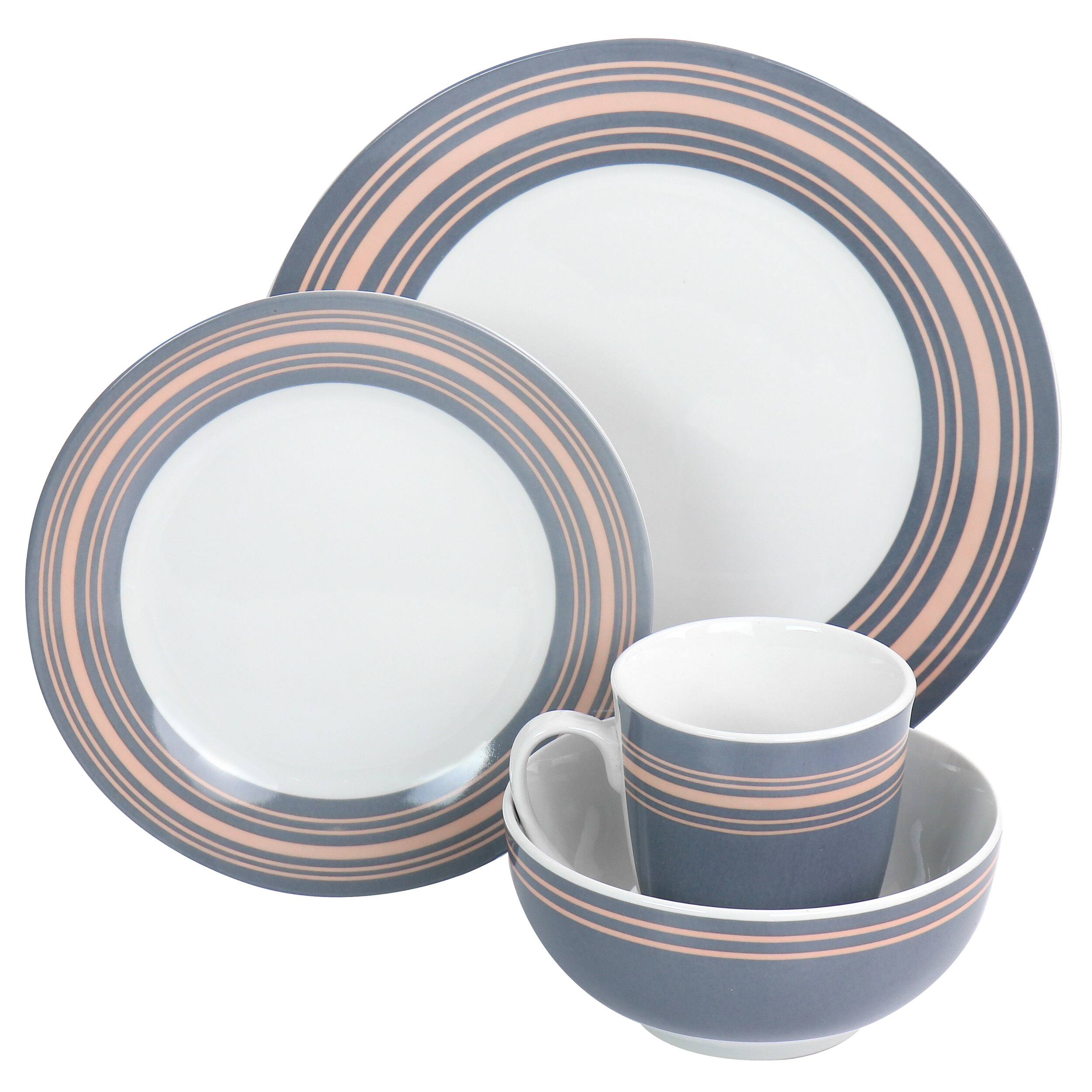 Alt View 2. Gibson - Gibson Home Silver Wind 16 Piece Fine Ceramic Dinnerware Set in Grey and Pink - Gray and Pink.