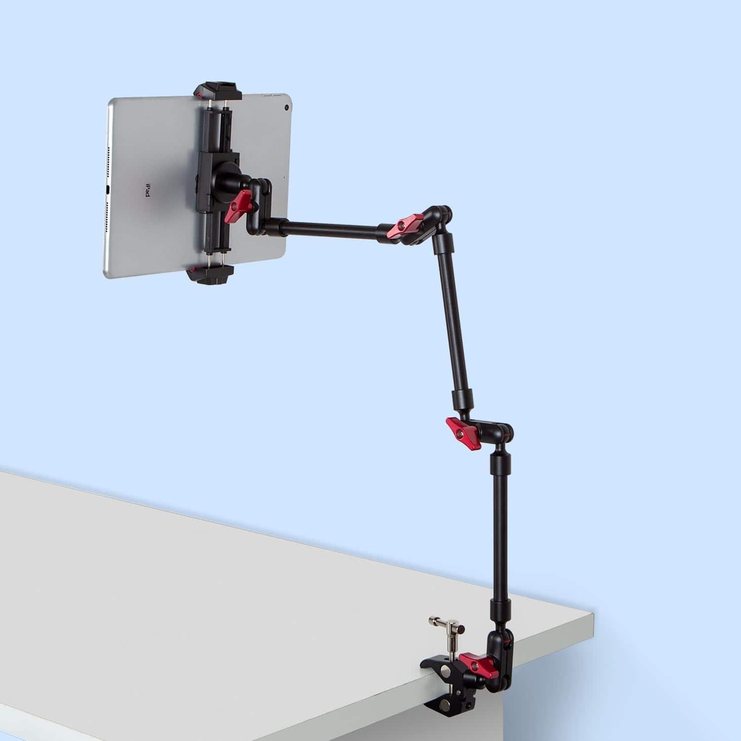 Alt View 1. PARKER SLATER - Adjustable articulating magic arm with clamp and phone holder clip for desk mount, stand, or tripod use. - Black.