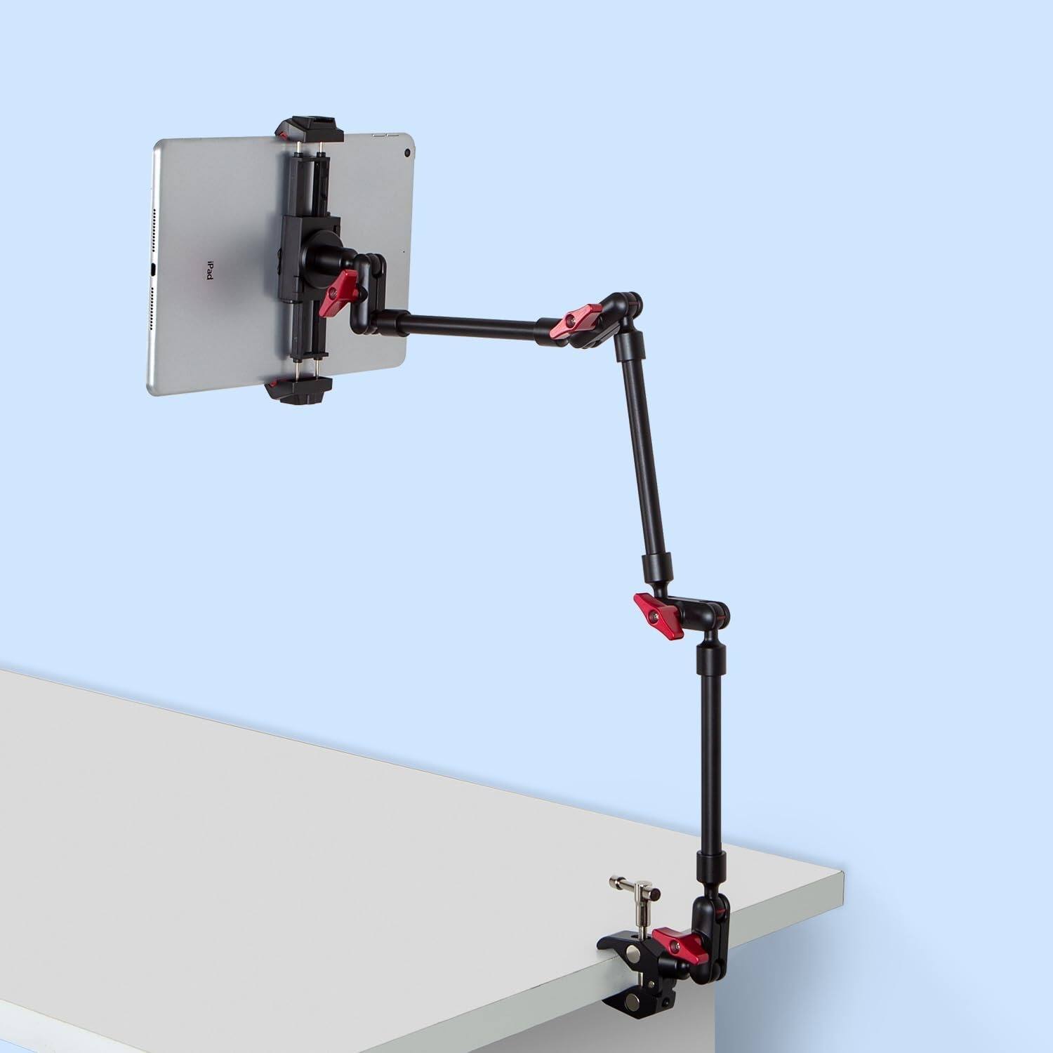 Alt View 1. PARKER SLATER - Adjustable articulating magic arm with clamp and phone holder clip for desk mount, stand, or tripod use. - Black.