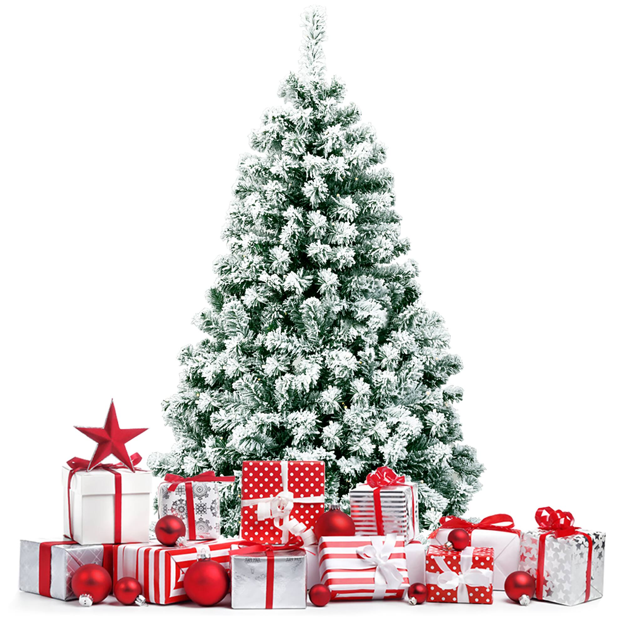 Alt View 18. Costway - 4.5Ft Pre-Lit Premium Snow Flocked Hinged Artificial Christmas Tree w/200 Lights - Green/White.